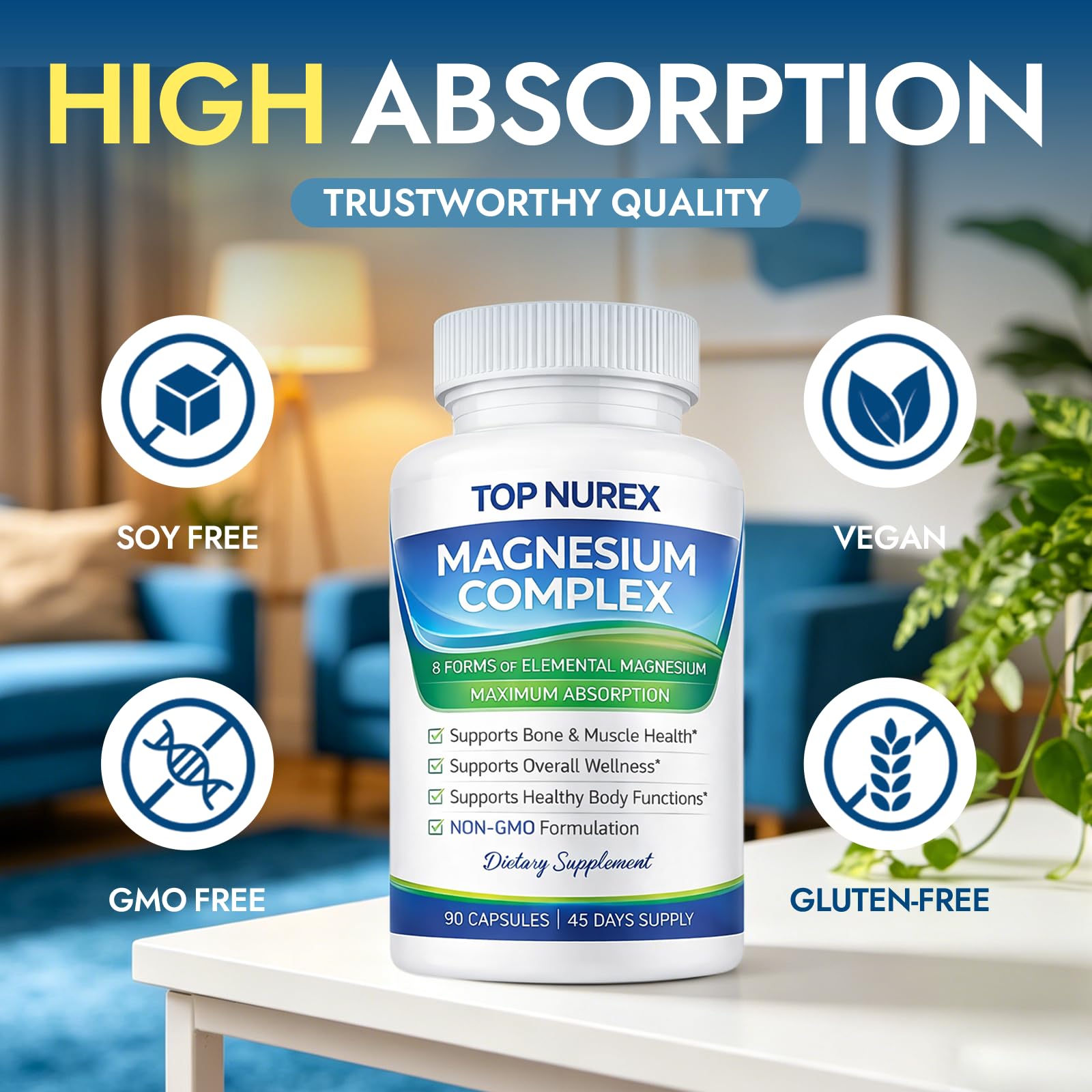 Top Nurex Magnesium Complex 1000 mg, 8-Source Magnesium Blend with Glycinate, Citrate, Malate & Taurate, Vegan Formula, Non-GMO, 90 Capsules Top Nurex uk supplements