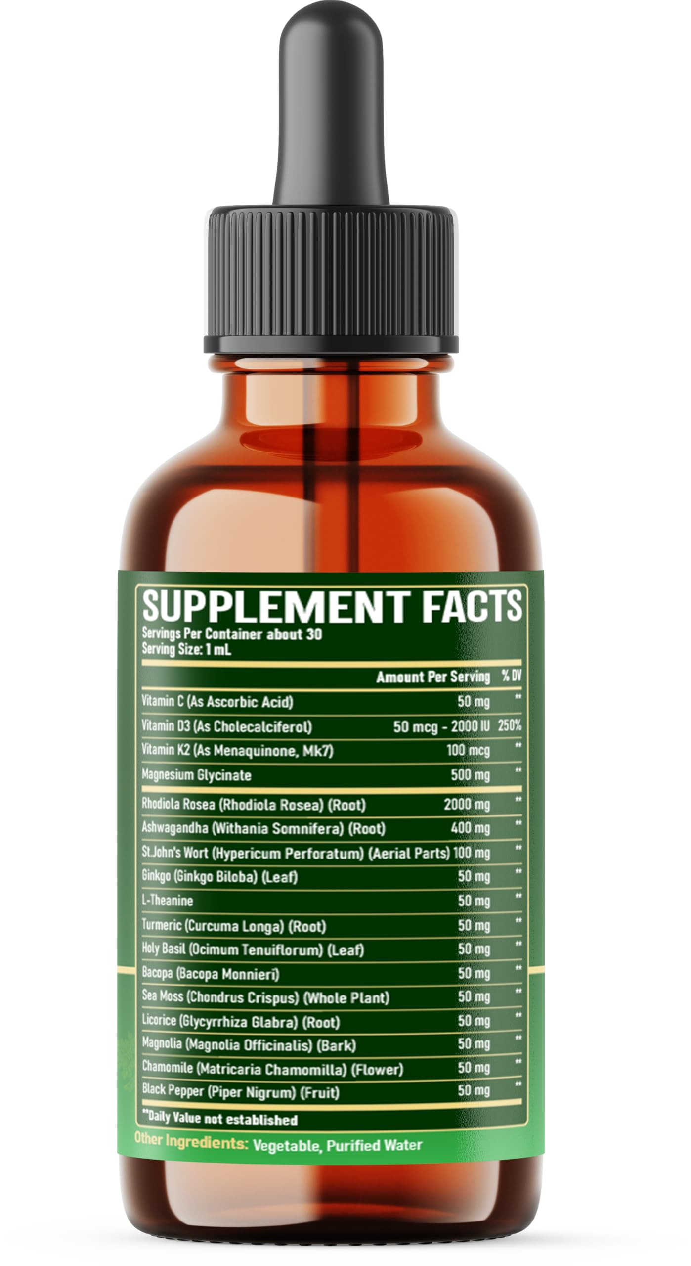 17in1 Rhodiola Rosea Liquid Supplement with Ashwagandha, Magnesium Glycine, L-Theanine, Vitamin C, Vitamin D3, Vitamin K2, Ginkgo, Turmeric, Holy Basil and More - 1 FL Oz - 60 Day Supply WELBUDA uk supplements