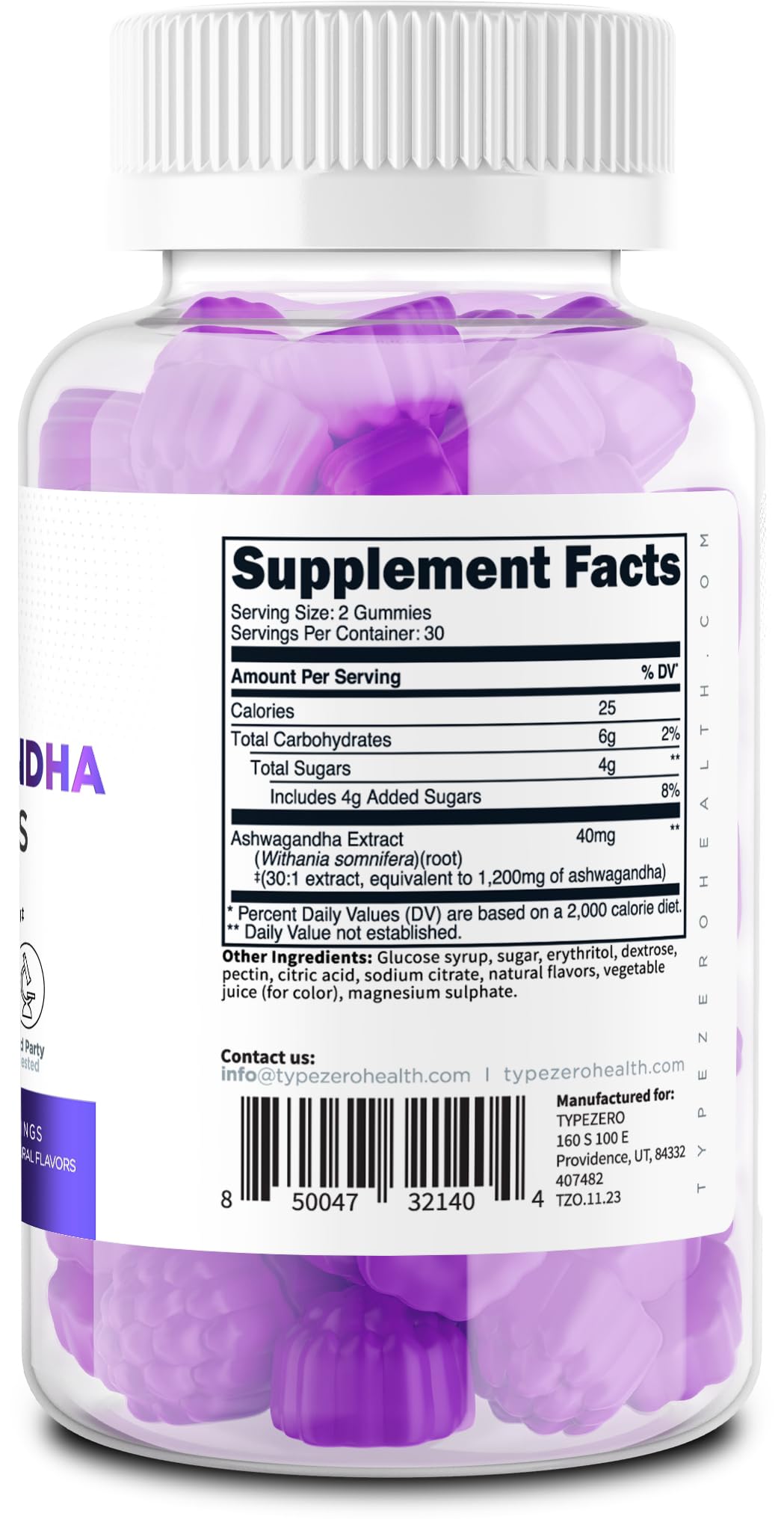 Type Zero Ashwagandha Gummies 1,200mg, 60 Gummies - Ashwagandha Herbal Extract Supplement - 30 Servings, Gluten Free, Non-GMO Type Zero uk supplements