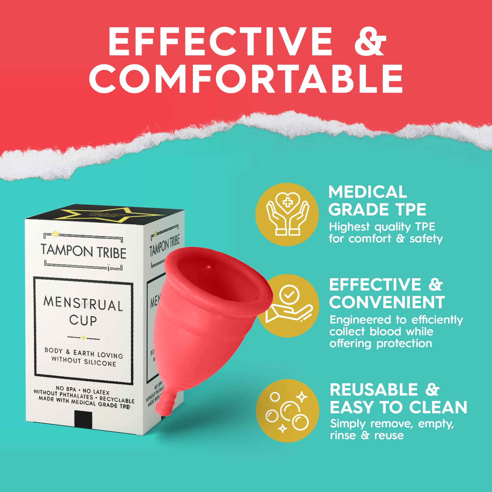 Tampon Tribe - Reusable Menstrual Cup, Easy to Clean TPE-Based Period Essential, Silicone-Free Tampon Tribe uk supplements