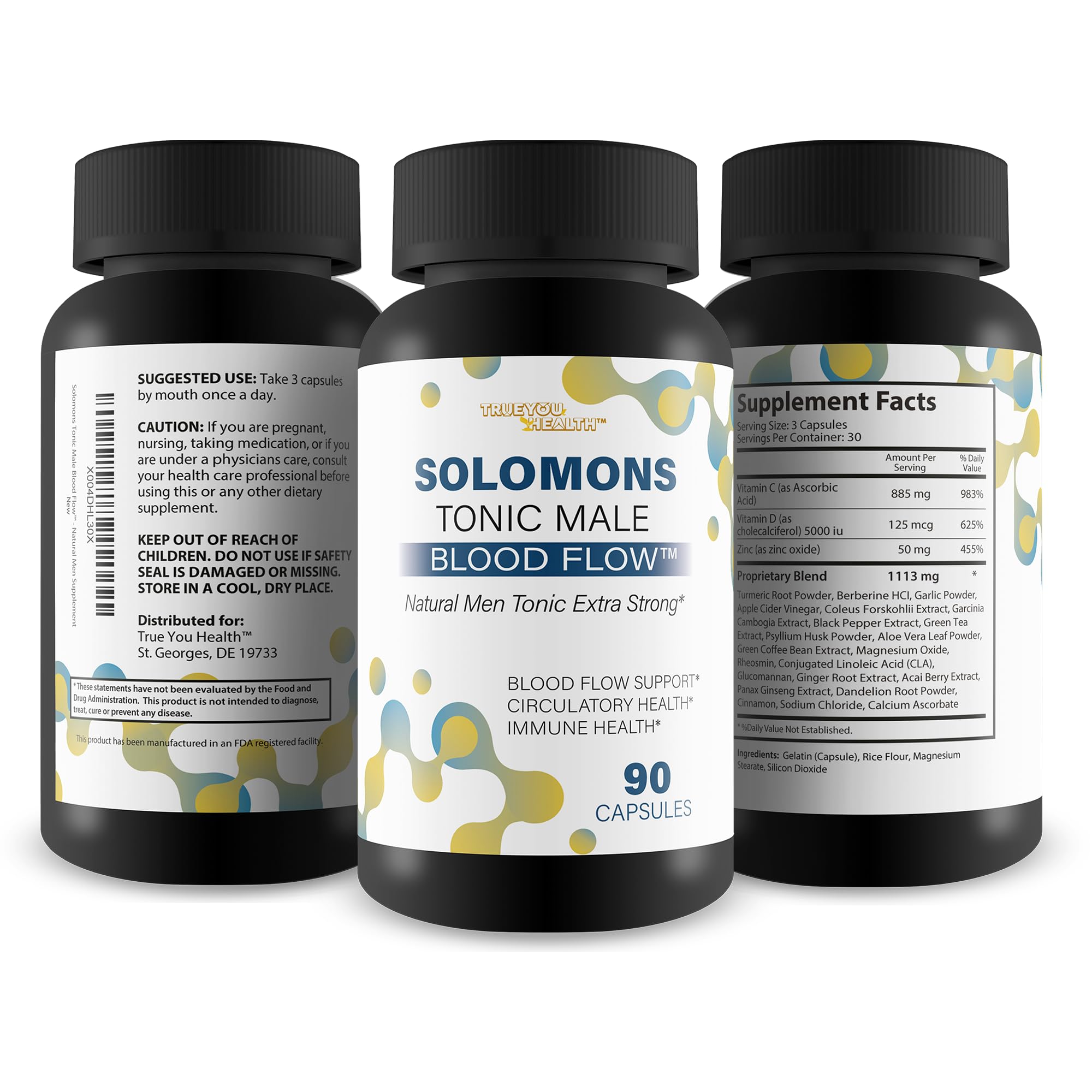 Solomons Tonic - Our Best Mens Blood Flow Supplement - Good Blood Flow Support - Male Blood Flow Capsules - Max Blood Flow Pills - Blood Circulation Supplements for Men - Male Blood Circulation Pills True You Health uk supplements