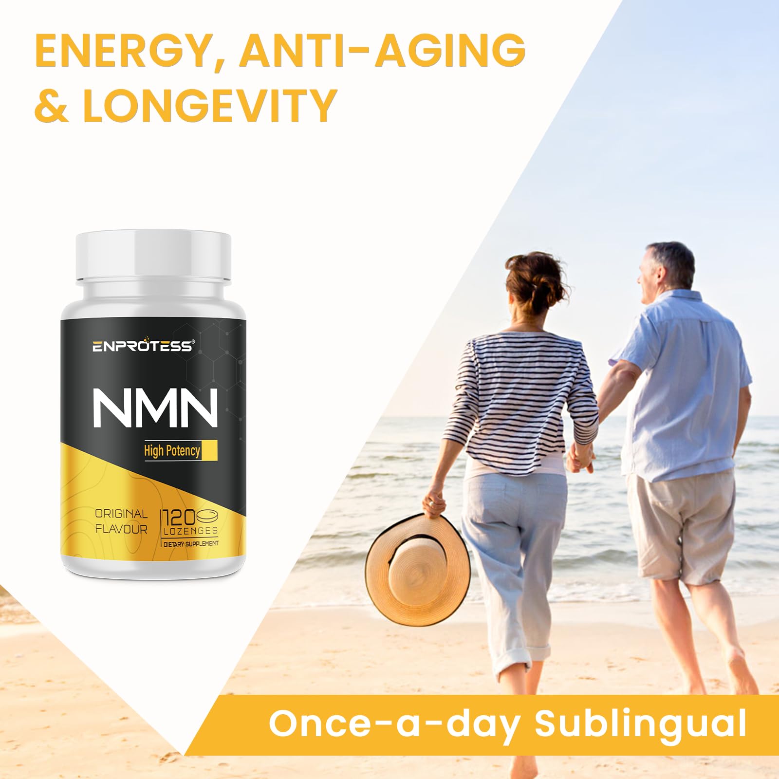 Sublingual NMN 500mg, Max Absorbency & Fast-Acting NMN Supplement（120-Day Supply）, 99% Pure NMN (Nicotinamide Mononucleotide) for NAD, Cell, Immune, Energy, Muscle, Anti-Aging, Longevity, 120 Lozenges Enprotess uk supplements