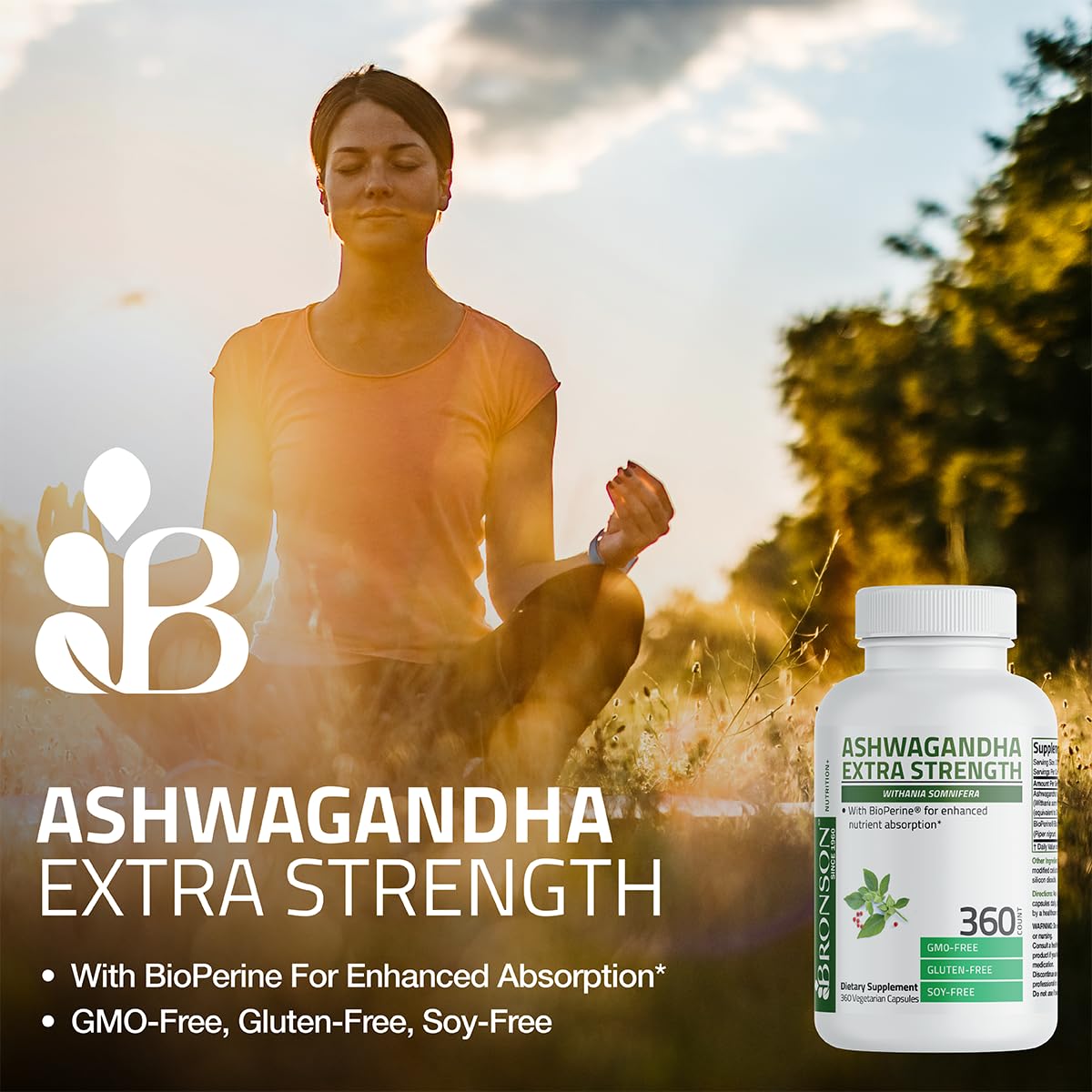 Bronson Ashwagandha Extra Strength Stress & Mood Support with BioPerine - Non GMO Formula, 120 Vegetarian Capsules Bronson uk supplements