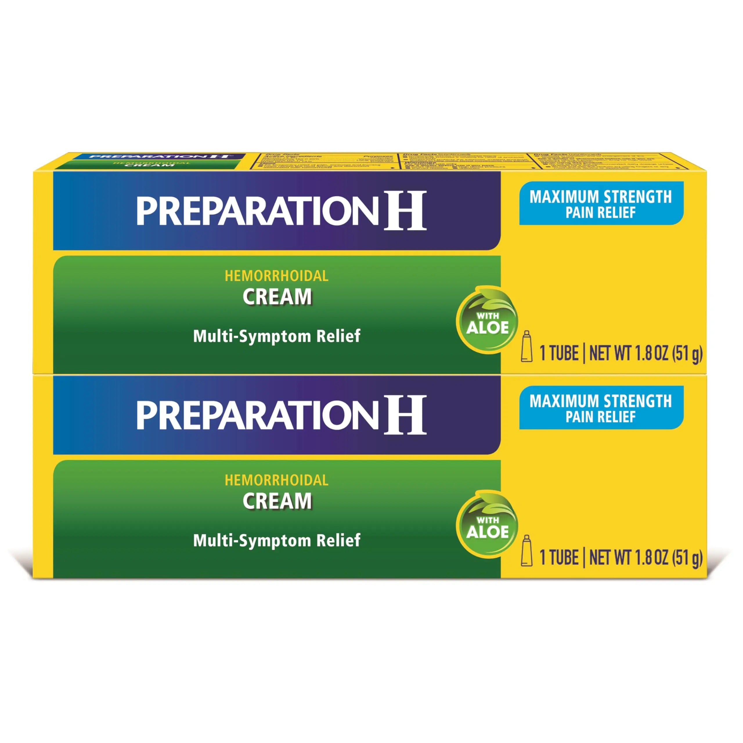 Preparation H Hemorrhoid Symptom Treatment Cream (2 x 1.8 Ounce Tube), Maximum Strength Multi-Symptom Pain Relief with Aloe Preparation H uk supplements