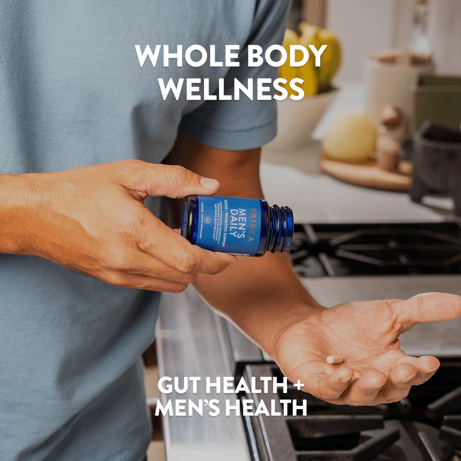Friska Daily Digestive Enzymes with Probiotics for Men - Helps Break Down Protein, Fat & Carbs, Reduces Bloating & Gas, with Vitamins B6 & B12, 30 Capsules FR!SKA uk supplements