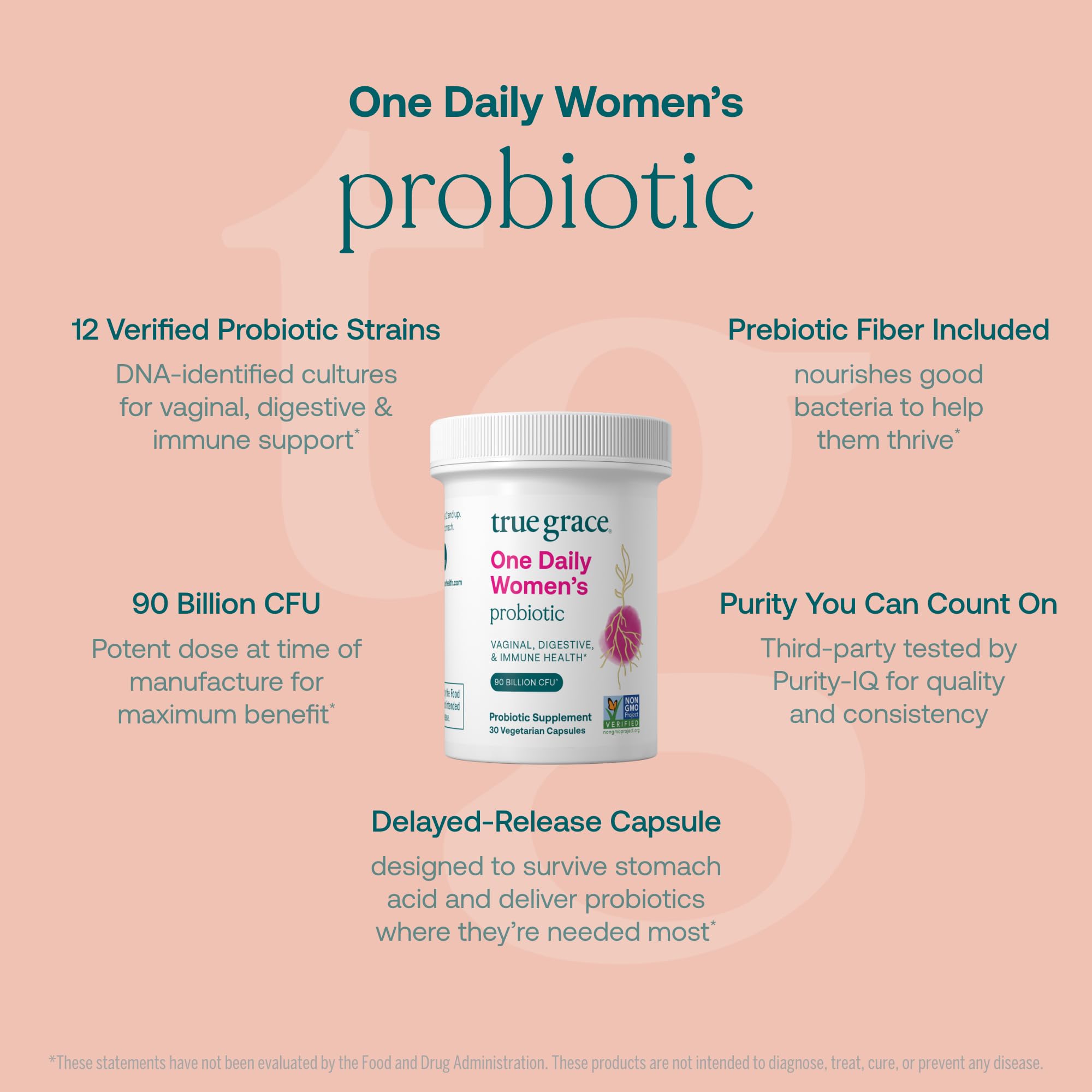 True Grace One Daily Women’s Probiotic - 30 Vegetarian Capsules - 90 Billion CFU - Digestive, Vaginal & Immune Health - Gluten & Soy Free True Grace uk supplements