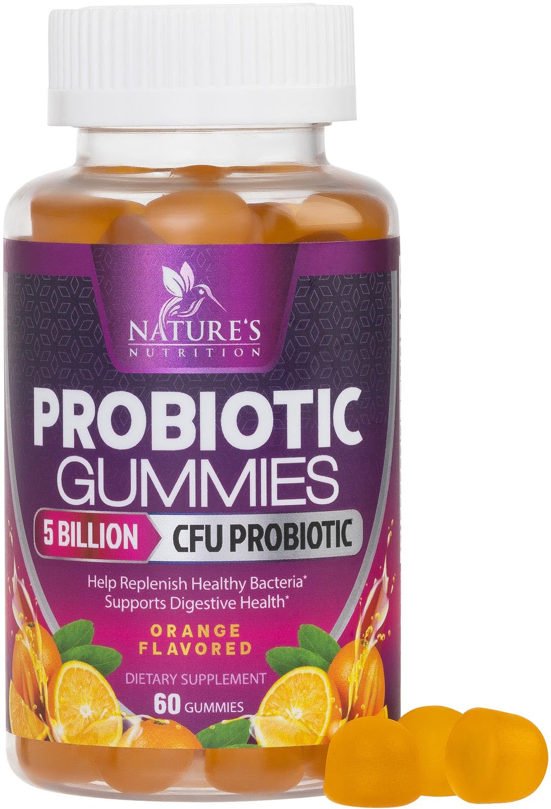Probiotics for Digestive Health Gummies 5 Billion CFU - 6 Unique Strains for Daily Immune Support & Gut Health, Constipation, Gas & Bloating - Best Probiotic Supplement for Women & Men - 60 Gummies Nature's Nutrition uk supplements