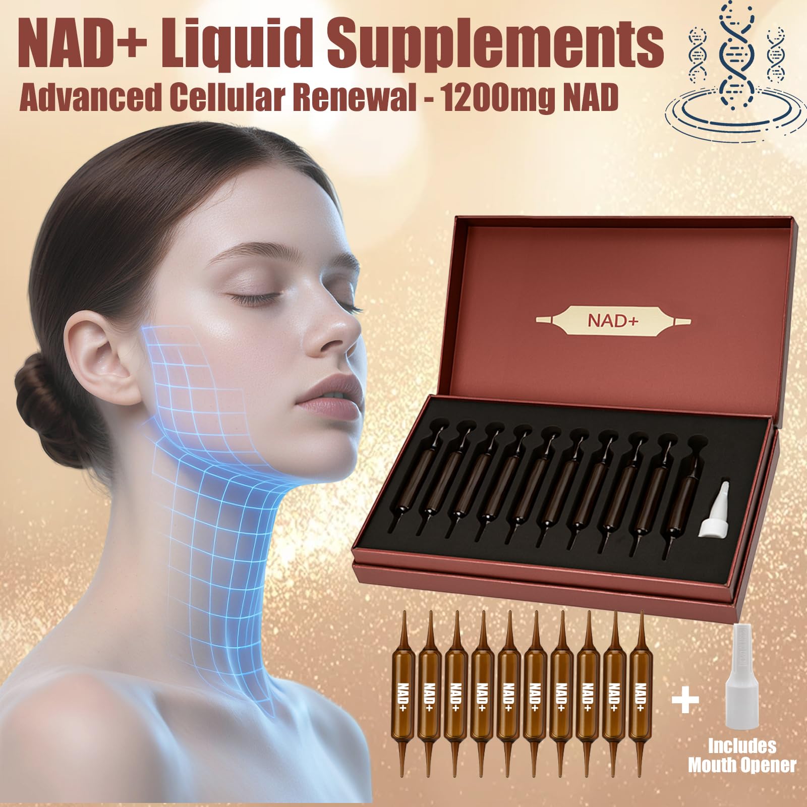 NAD+Advanced Cellular Renewal - 1200mg NAD+Liquid Supplements for Energy & Focus - 10 Vials (1) Lexenic uk supplements