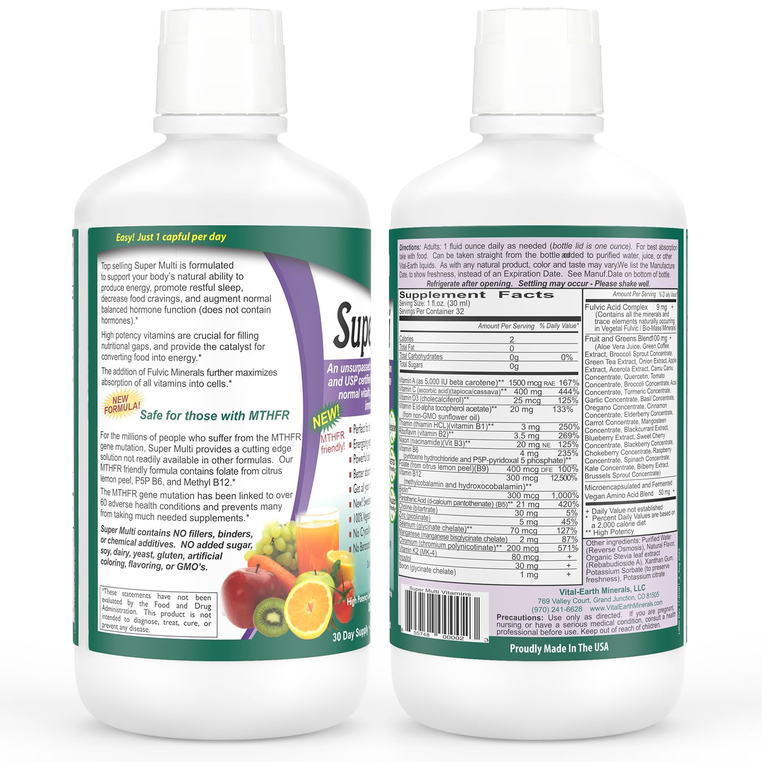 Vital Earth Minerals Detox and Wellness Support – Fulvic Humic Mineral Blend with 70+ Trace Minerals + Super Multi, Liquid Multivitamins, MTHFR Enhancement, 32 OZ Ea Vital Earth Minerals uk supplements