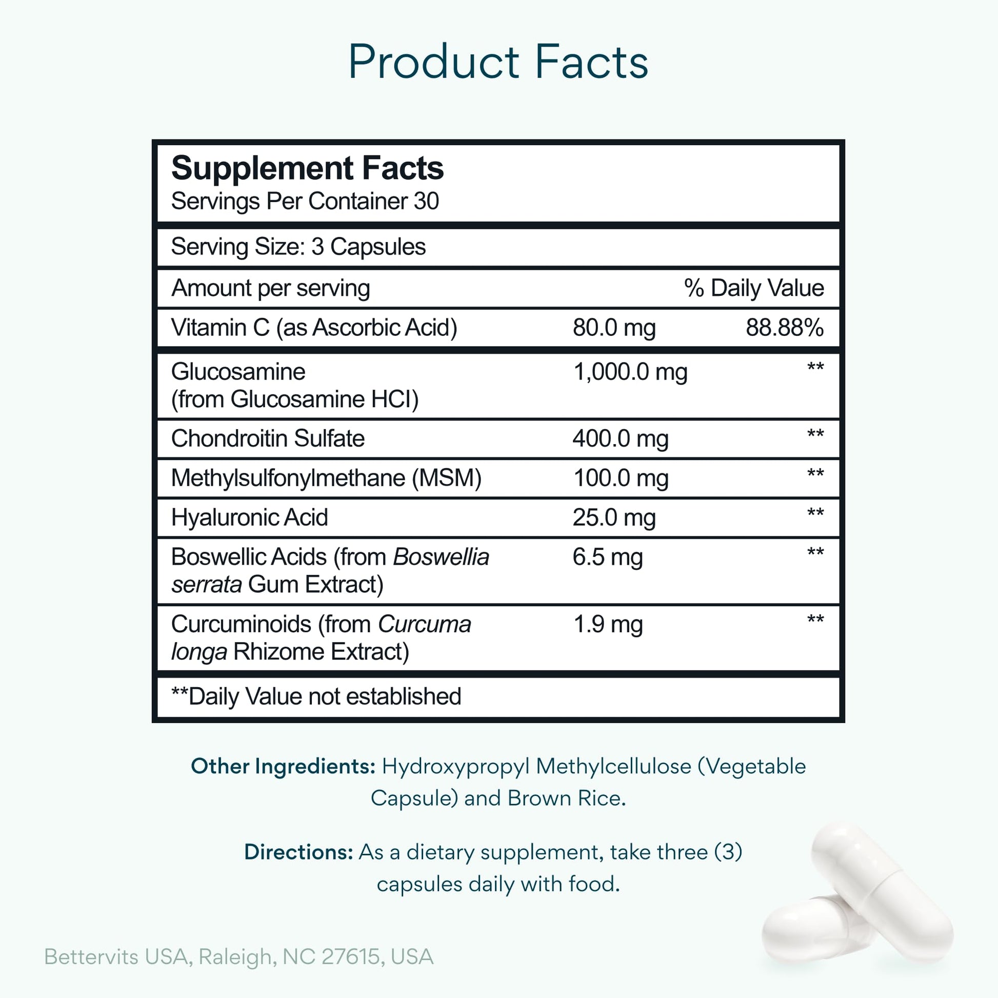 Bettervits Glucosamine Complex with MSM Сhondroitin | Joint Supplements for Women and Men with Vitamin C | Arthritis Support Supplement for Mobility & Flexibility - 90 Capsules Bettervits uk supplements