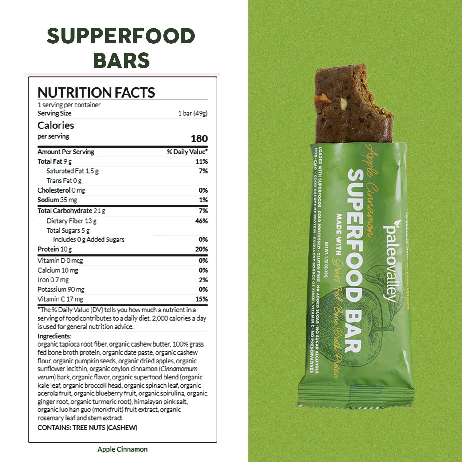 Paleovalley Superfood Bars – Apple Cinnamon– 10 Pack – 9g Protein per Bar – Gluten-Free, Grain-Free, Paleo, Non-GMO – On-the-Go Snack Paleovalley uk supplements