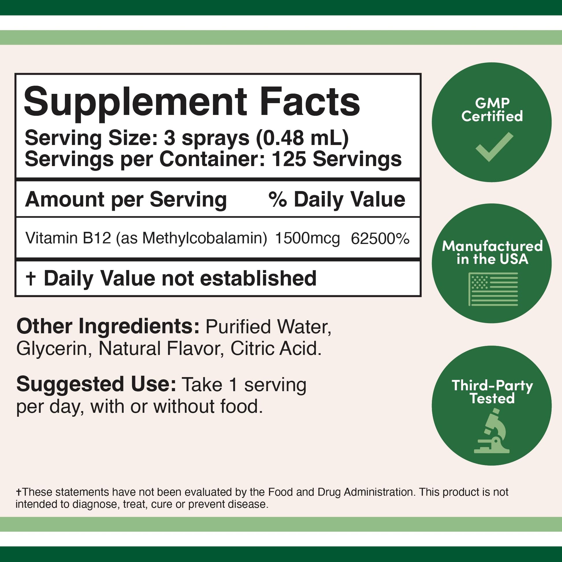 Vitamin B12 Sublingual Spray (2 Spray Dose of Vitamin 12 1000mcg, 3 Spray Serving Size Double Wood Supplements uk supplements