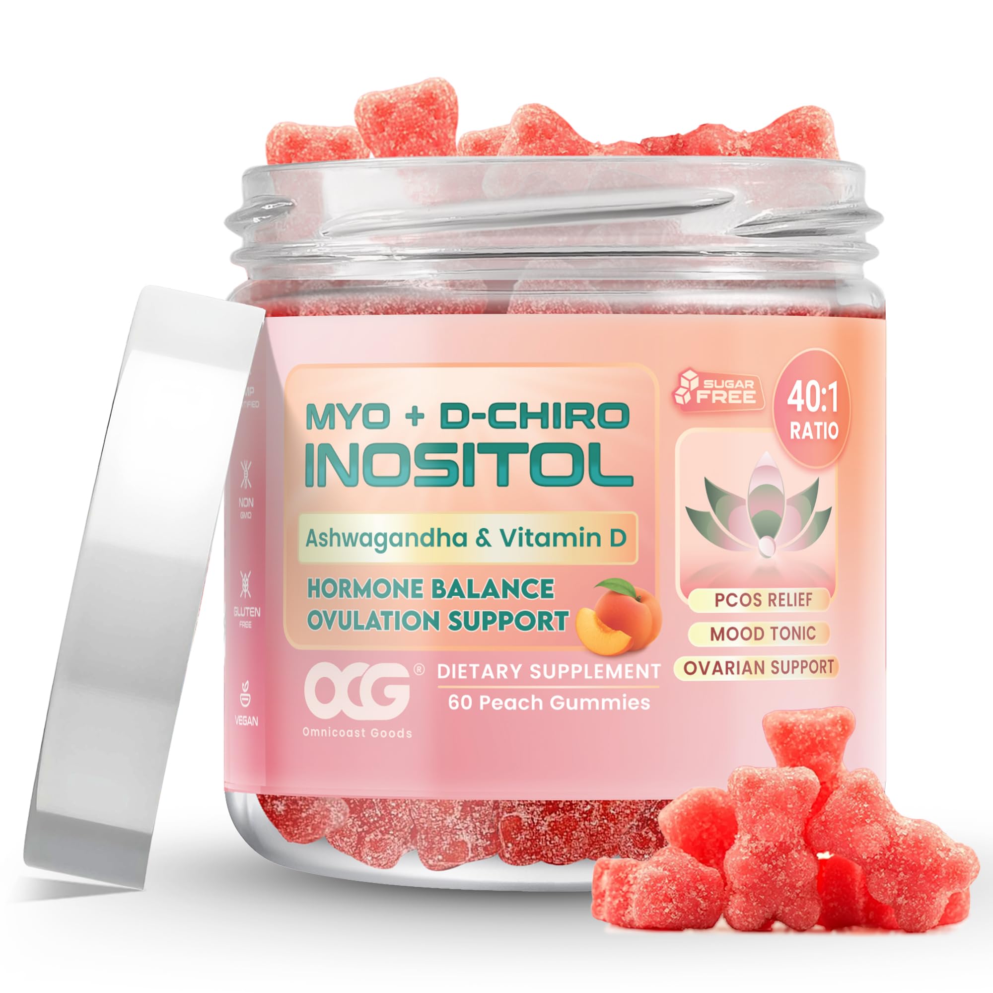 OMNICOAST GOODS, OCG Myo-Inositol & D-Chiro Inositol Gummies with Ashwagandha | PCOS Support | Ovulation & Mood Support, 40:1 Ratio Inositol for Hormone Balance, Sugar-Free, Non-GMO (60 Gummies) OMNICOAST GOODS, OCG uk supplements