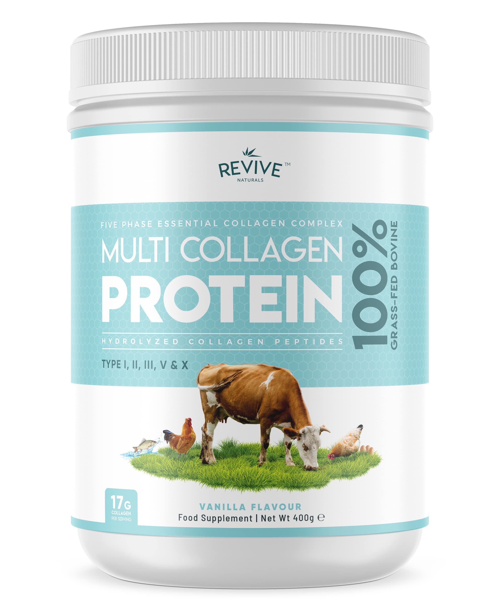 Vanilla Multi Collagen Protein Powder - 400g - Unsweetened - 5 Types of Collagen Peptides Revive Naturals uk supplements