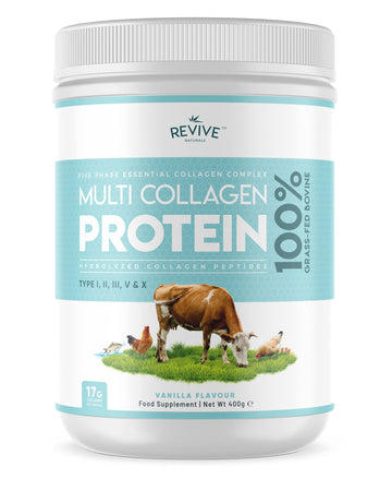 Vanilla Multi Collagen Protein Powder - 400g - Unsweetened - 5 Types of Collagen Peptides Revive Naturals uk supplements