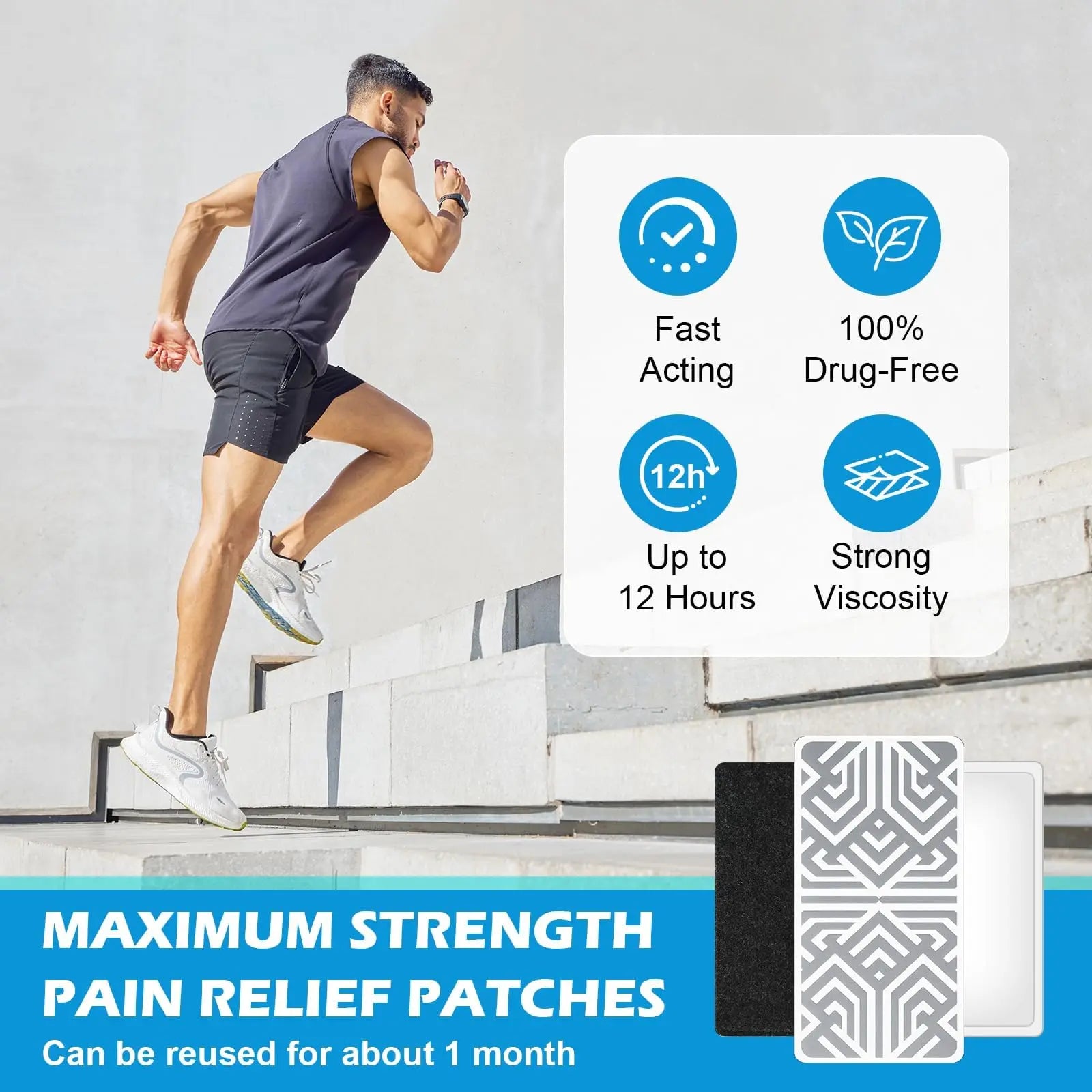 Reusable Pain Relief Patches for Sore Muscle, Includes 3 Adhesives, 1 Patch & 1 Carry Bag, Pain Patches for Neck, Back,Foot, Knee etc, Large&Fast Acting, Easy Adhesive Application Pain Patch-0304 SKAYAH uk supplements