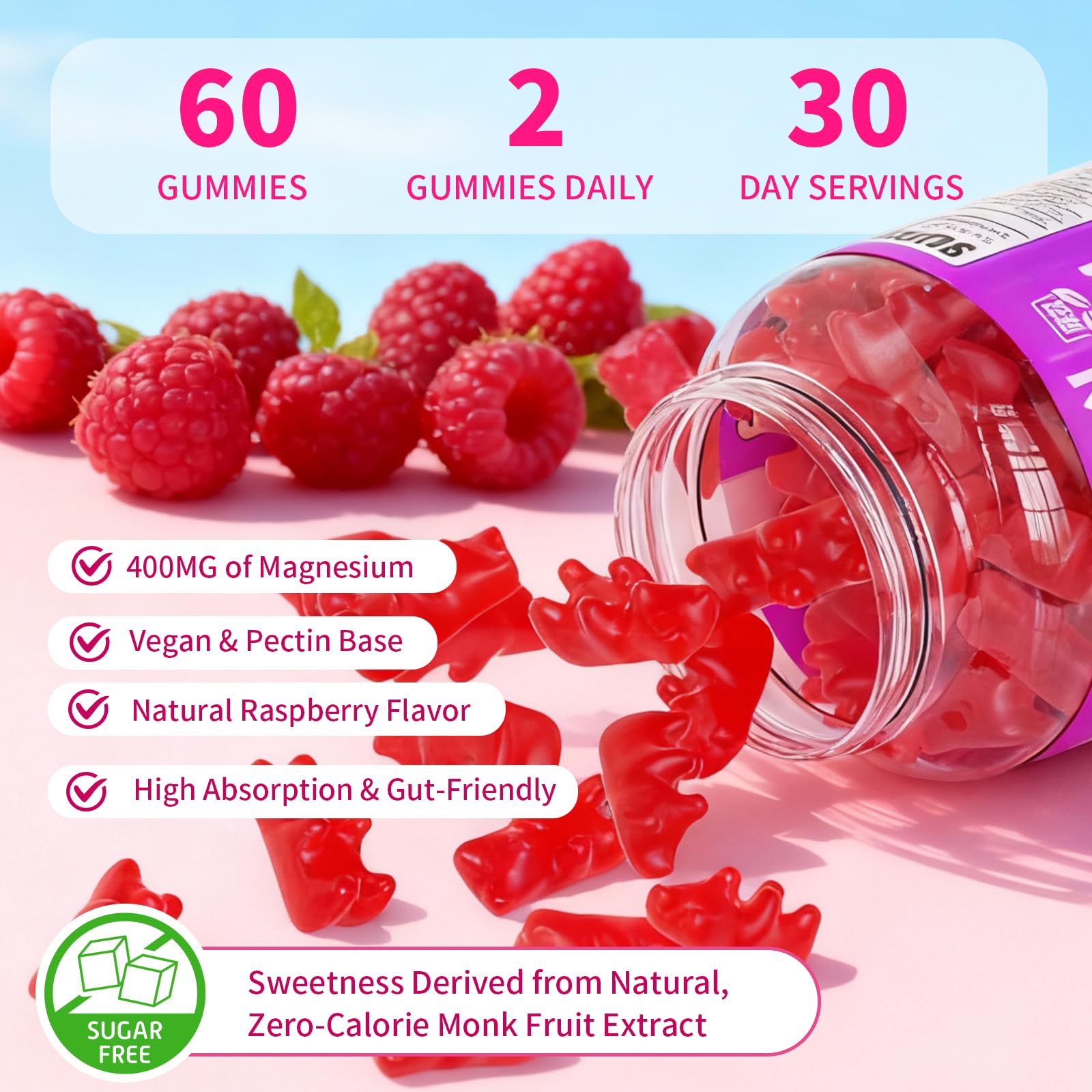 Pack of 2 Magnesium Complex Gummies 400mg, Magnesium Glycinate, Malate, Citrate, Taurate, Oxide & More | w/Ashwagandha Extract, D3 & B12 for Calm, Zzz, Relaxation, Raspberry Flavor, 120 Count YUULAI uk supplements