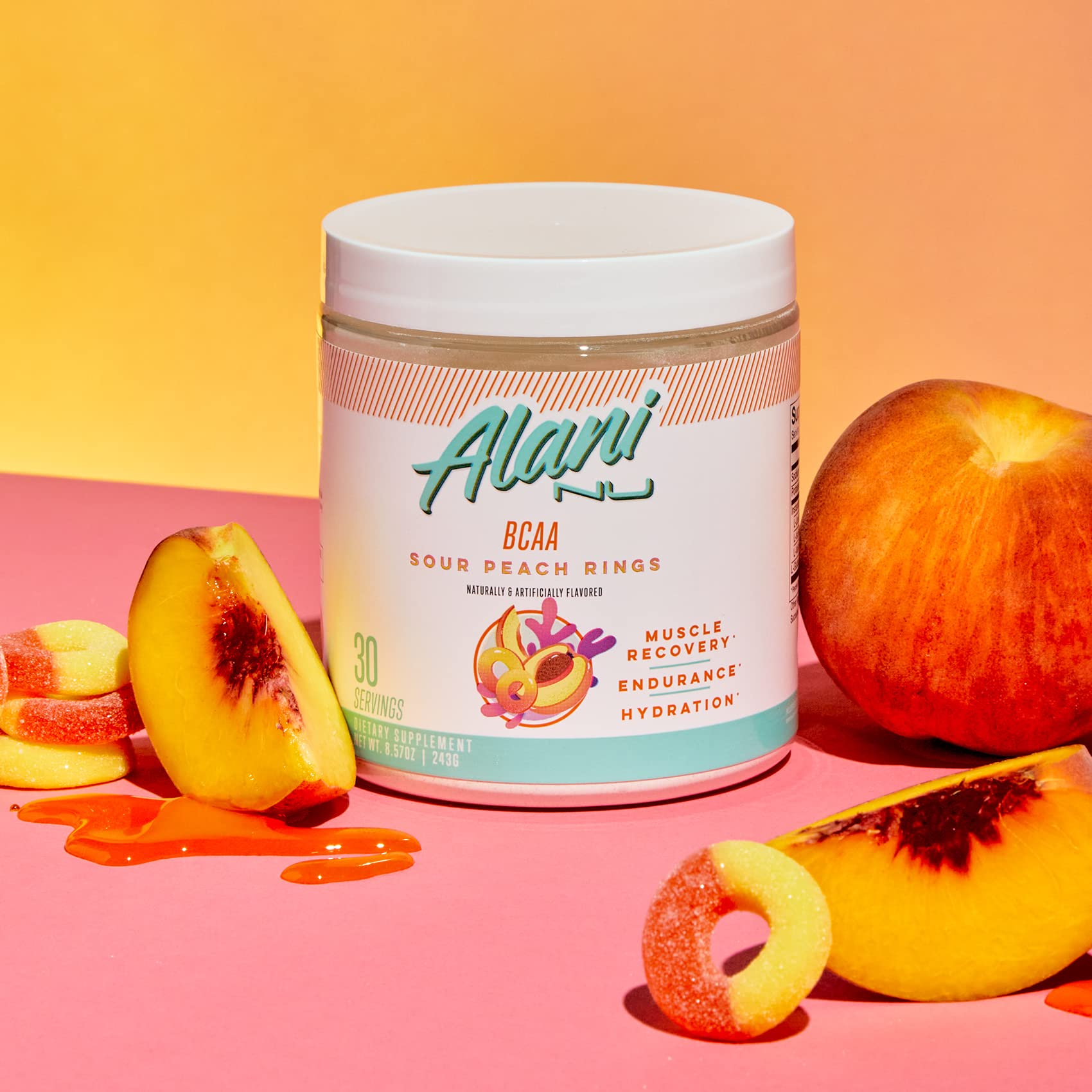 Alani Nu Breezeberry Pre Workout and BCAA Sour Peach Rings Post Workout Powder Alani Nu uk supplements