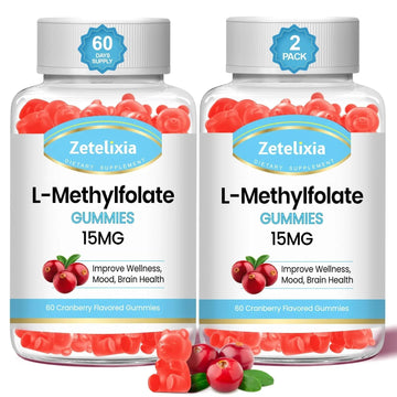 Zetelixia 2 Pack L-Methylfolate 15mg & Methyl B12 Gummies, Folate Supplement for Brain Health, Mood & Immunity, DNA Synthesis & Repair Zetelixia uk supplements