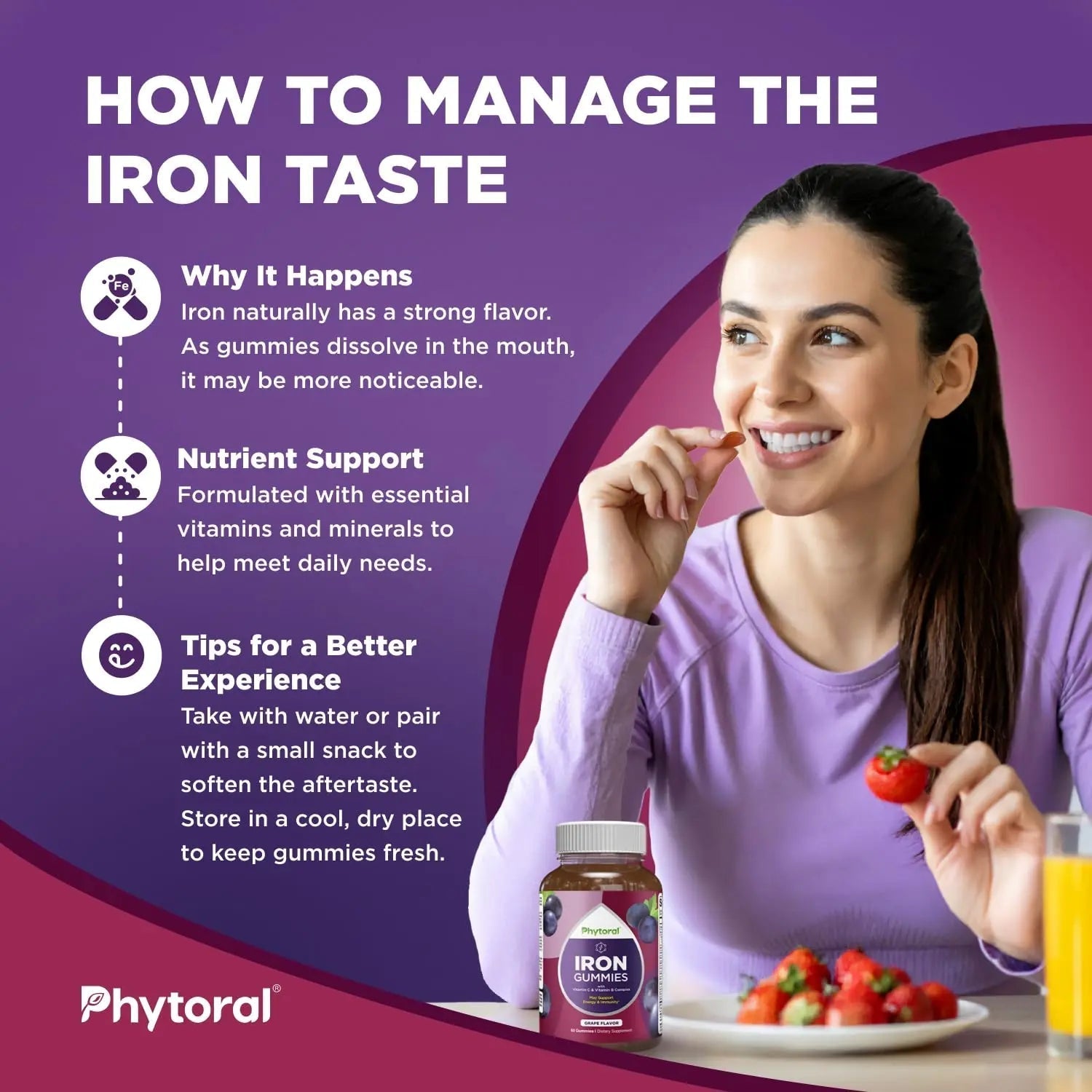 Natural Multivitamin Iron Gummies for Adults - Adult Gummy Vitamins with Iron and Energy Boost B Complex Vitamins Phytoral uk supplements