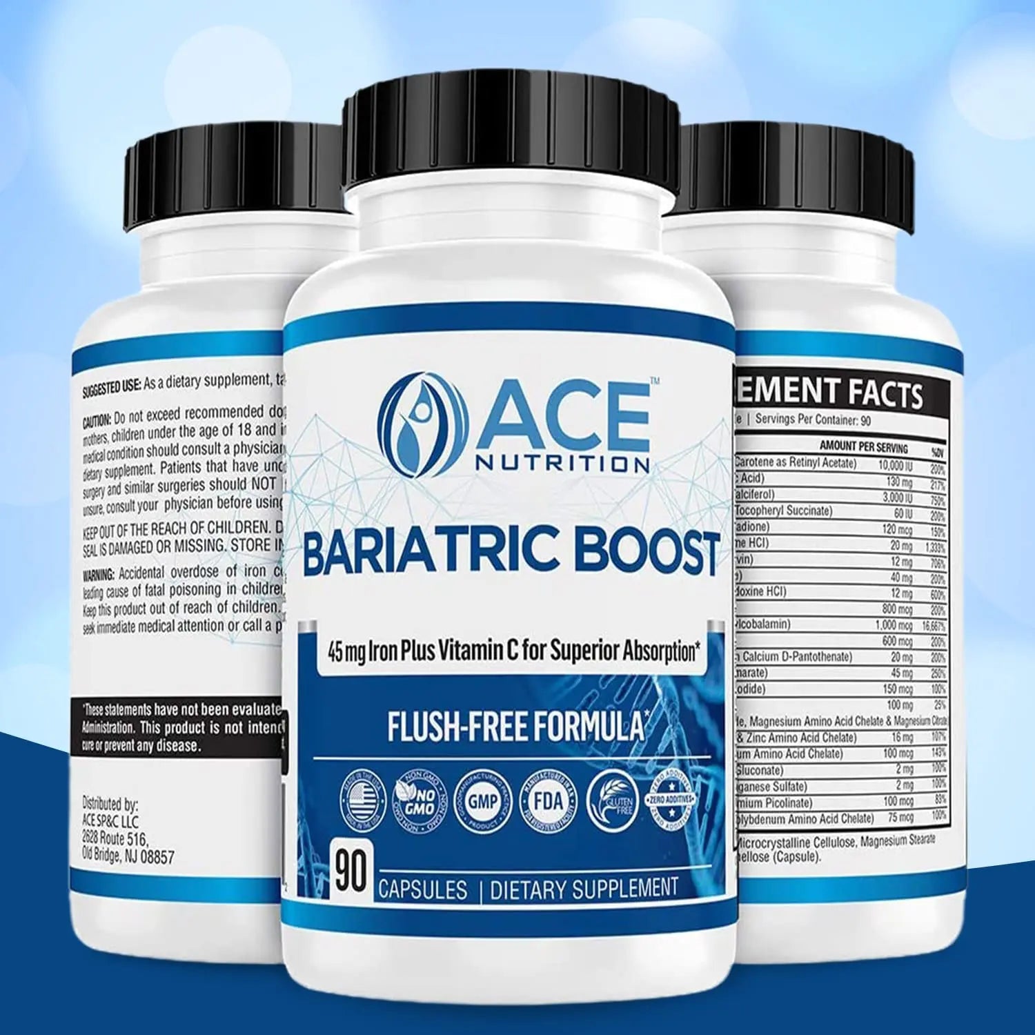 Bariatric Boost One-A-Day Multivitamin 90 Day Supply with 45mg Iron Post Gastric Bypass Sleeve Surgery | Non-GMO, Gluten Free, Bariatric Multivitamin Made in USA | ACE NUTRITION uk supplements