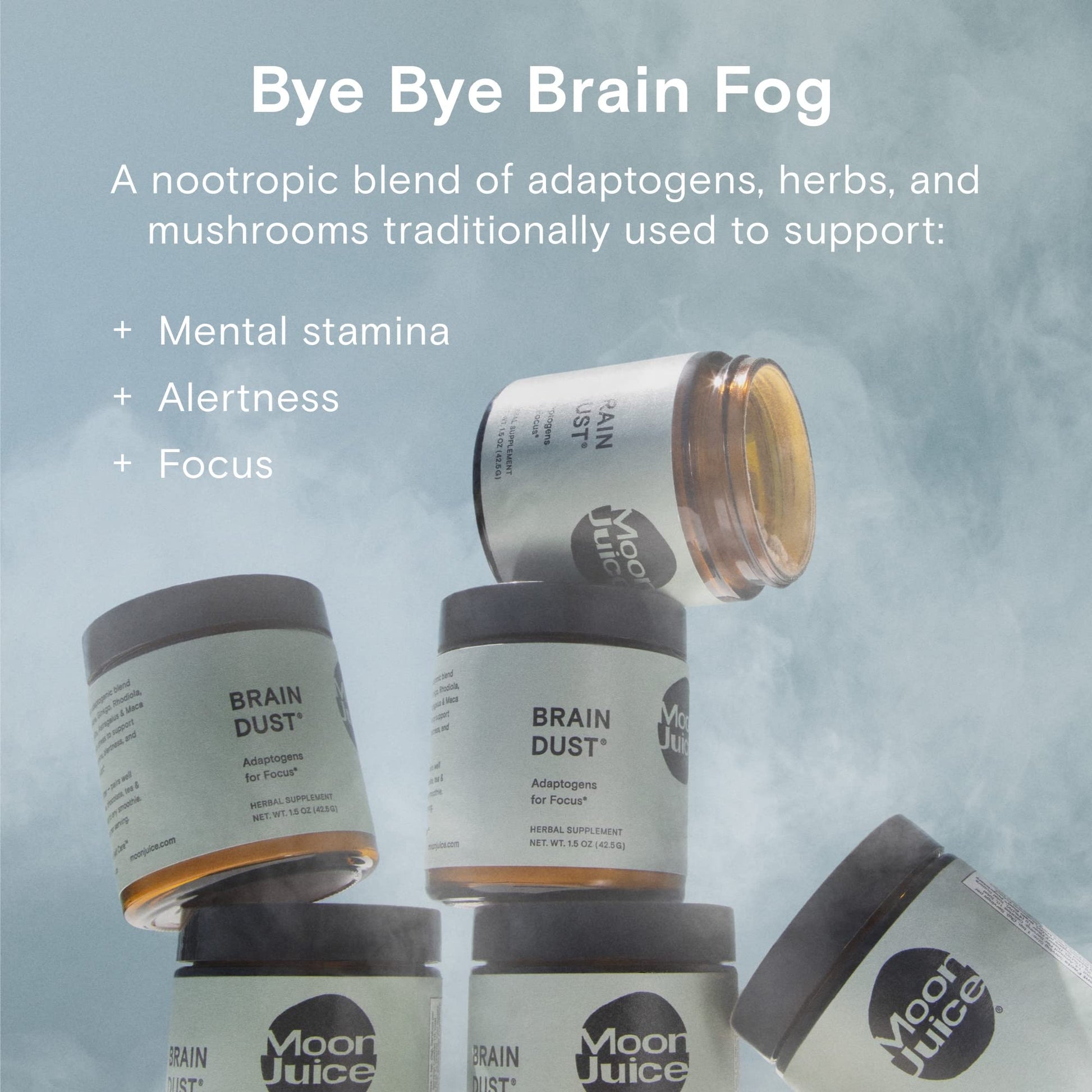 Moon Juice Brain Dust - Adaptogenic Mushroom Supplement for Memory & Focus - Lion’s Mane, Ginkgo Biloba & Ashwagandha - Caffeine-Free, Vegan Brain Supplement - 1.5 oz Moon Juice uk supplements