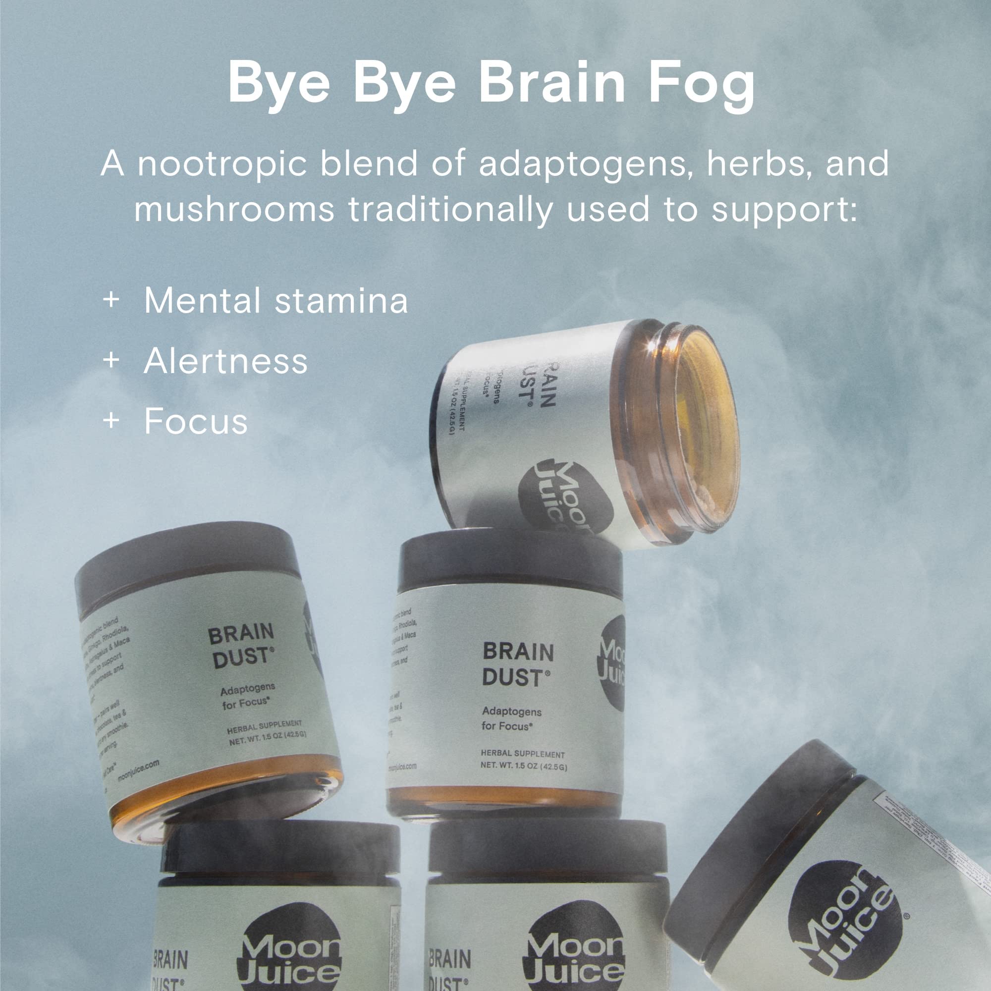 Moon Juice Brain Dust - Adaptogenic Mushroom Supplement for Memory & Focus - Lion’s Mane, Ginkgo Biloba & Ashwagandha - Caffeine-Free, Vegan Brain Supplement - 1.5 oz Moon Juice uk supplements
