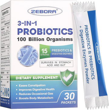 Probiotics for Women & Men - 100 Billion Plus Digestive Enzymes & Prebiotics, Highest Potency 3-in-1 Complete Probiotics for Digestive Health, Immune Support ZEBORA uk supplements