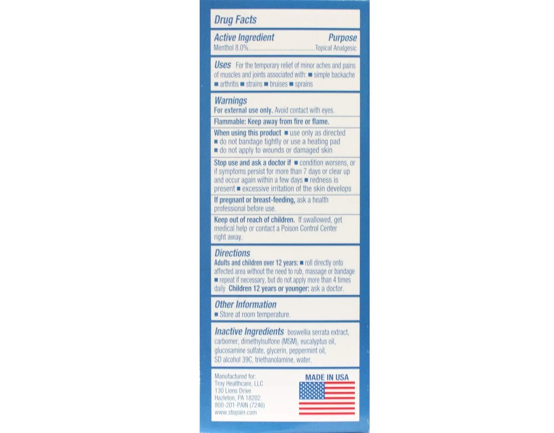 Stopain Pain Relief Roll On Gel 3oz (4 Pack) USA Made, Max Strength Fast Acting with MSM, Glucosamine, Menthol for Lower Back, Knee, Neck, HSA FSA Approved Topical Analgesic Products Stopain uk supplements