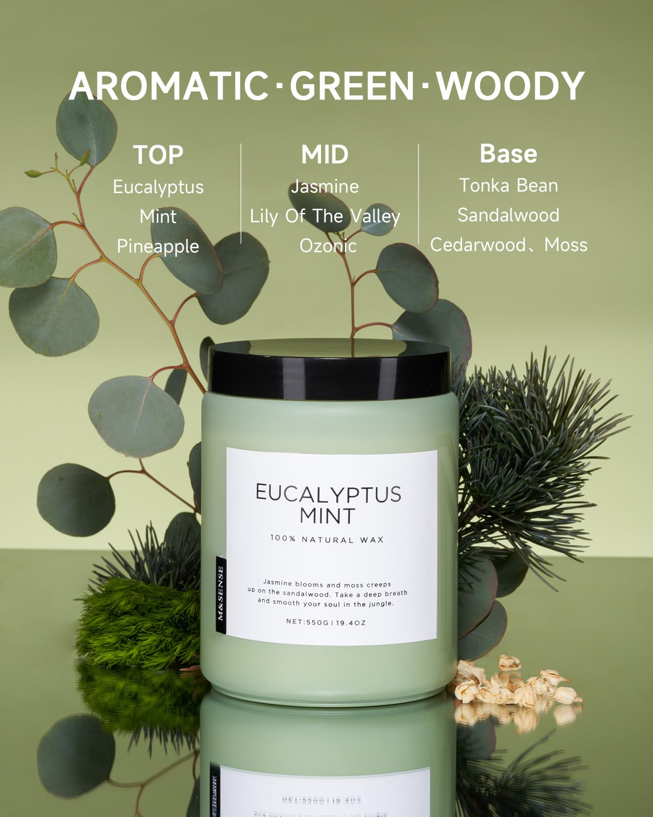 M&SENSE Eucalyptus Mint Candles for Home Scented, 19.4oz 110 Hours Burn Soy Aromatherapy M&SENSE uk supplements