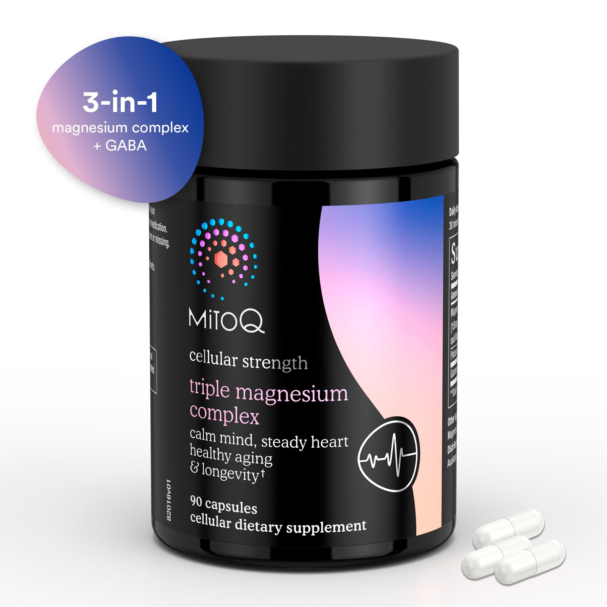MitoQ Triple Magnesium Complex | Magnesium Glycinate, Taurinate, Oxide with GABA for Heart Health, Stress Management, & Deeper Sleep | High Absorption | 90 Capsules MitoQ uk supplements