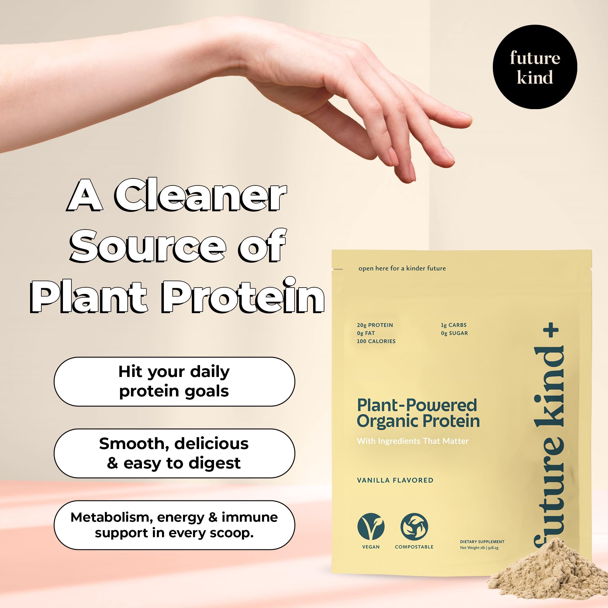 Future Kind Vegan Protein Powder, Vanilla, Pea Plant Protein for Lean Muscle with Iron & Fiber, Whey-Free, Sugar-Free, Soy-Free, Non-Dairy (34 Servings) Future Kind uk supplements