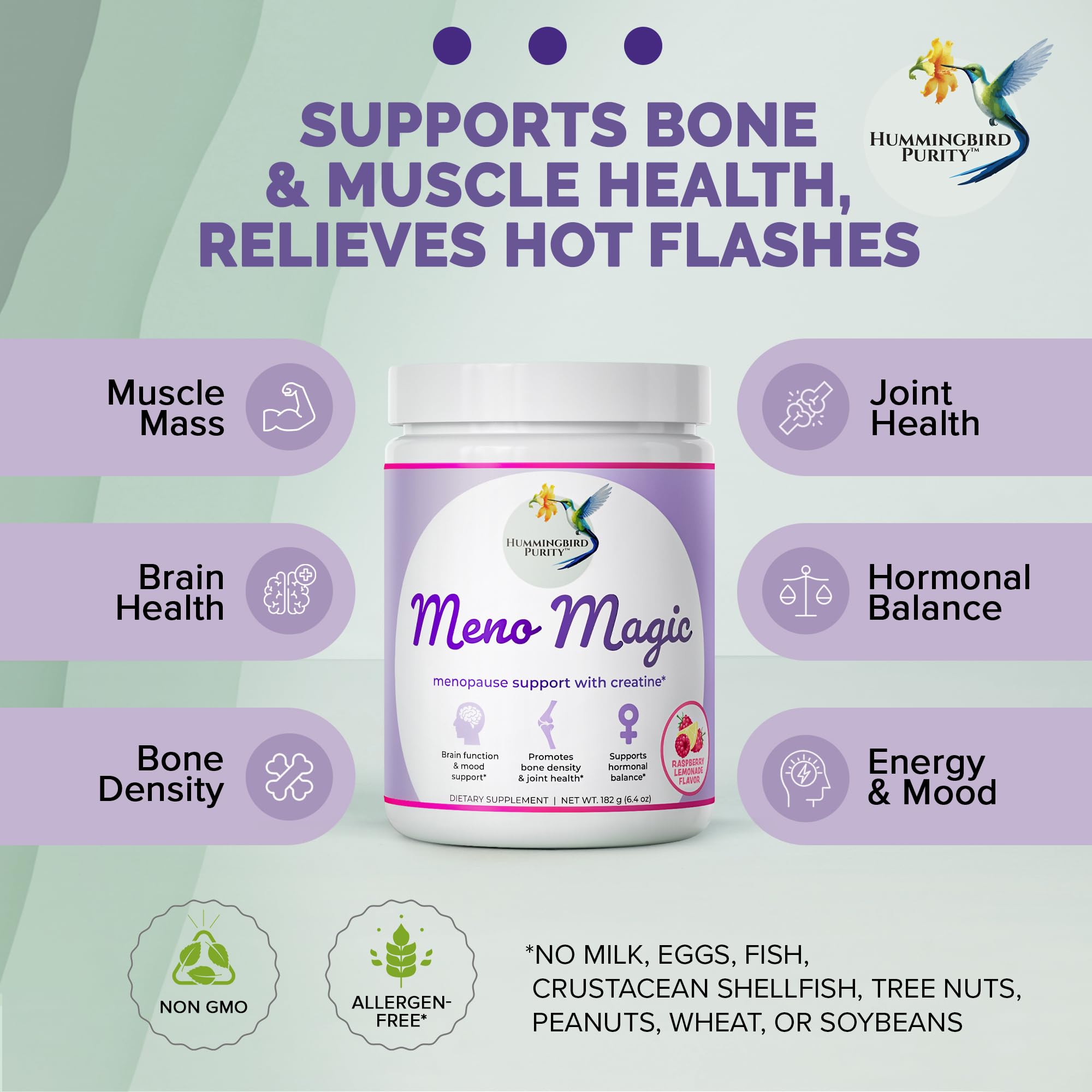 Meno Magic Menopause Support Drink – Raspberry Lemonade with Creatine, Herbs & Vitamins | 30 Servings Hummingbird Purity uk supplements