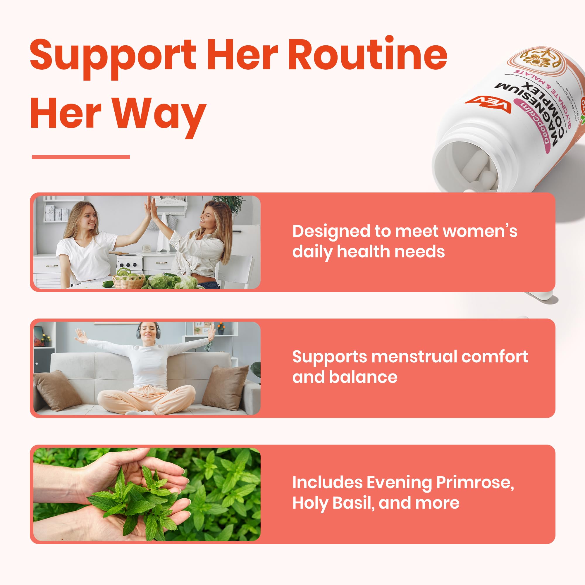 VEV Deep Calm Magnesium Complex for Women – Glycinate, Malate, B6, L-Theanine & Holy Basil – Support for Daily Magnesium & Stress Relief – 120 Vegan Capsules VEV uk supplements