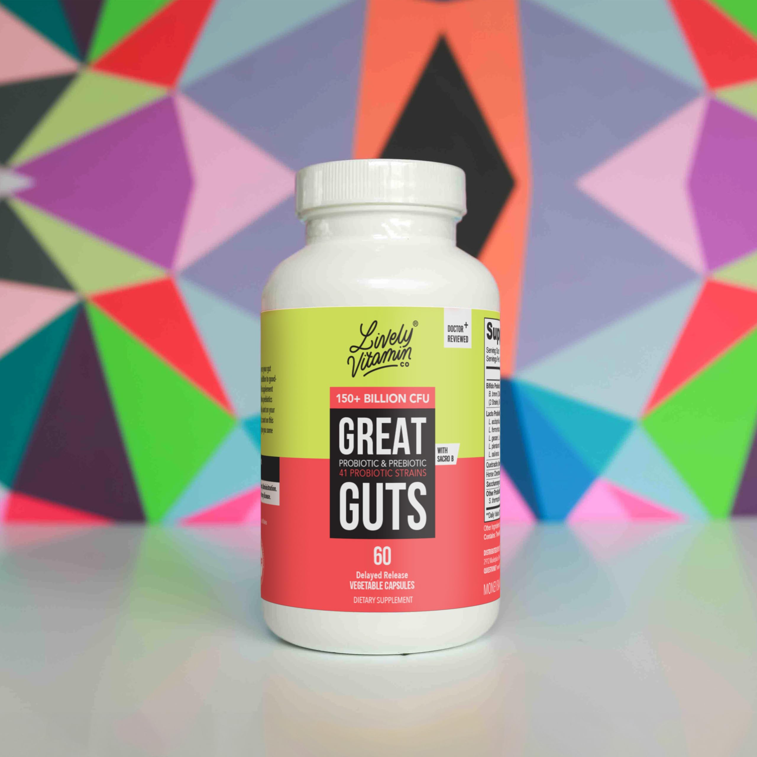 LIVELY VITAMIN CO. Great Guts Probiotic - 25 Billion CFU Probiotic - Balance Gut Microbiome, GI Tract, Inflammation, Indigestion, Reflux, Upset Stomach, & Diarrhea - 90 Caps LIVELY VITAMIN CO uk supplements