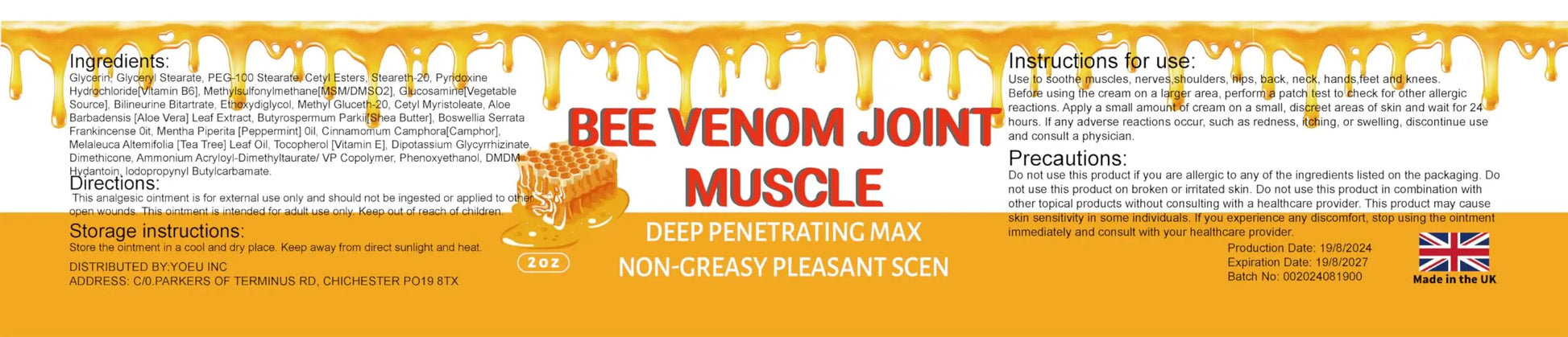 MRBOOHINET Organic Bee Venom Therapy Serum, Professional Joint & Muscle & Bone Release Cream - 24 Hour Soothing Effective Release for Back, Neck, Hand, Foot, Knee, Muscle, Shoulder, Hip, Nerve MRBOOHINET uk supplements