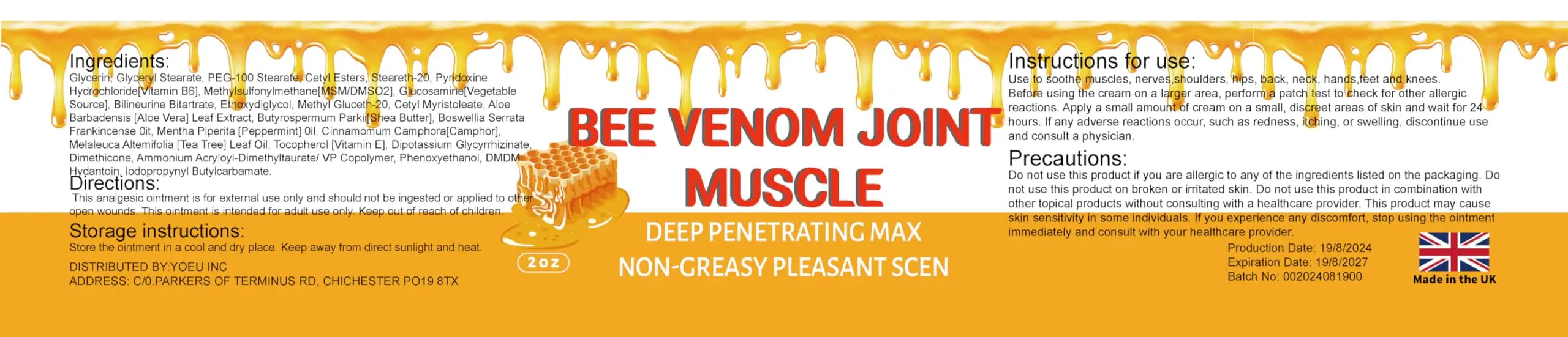MRBOOHINET Organic Bee Venom Therapy Serum, Professional Joint & Muscle & Bone Release Cream - 24 Hour Soothing Effective Release for Back, Neck, Hand, Foot, Knee, Muscle, Shoulder, Hip, Nerve MRBOOHINET uk supplements