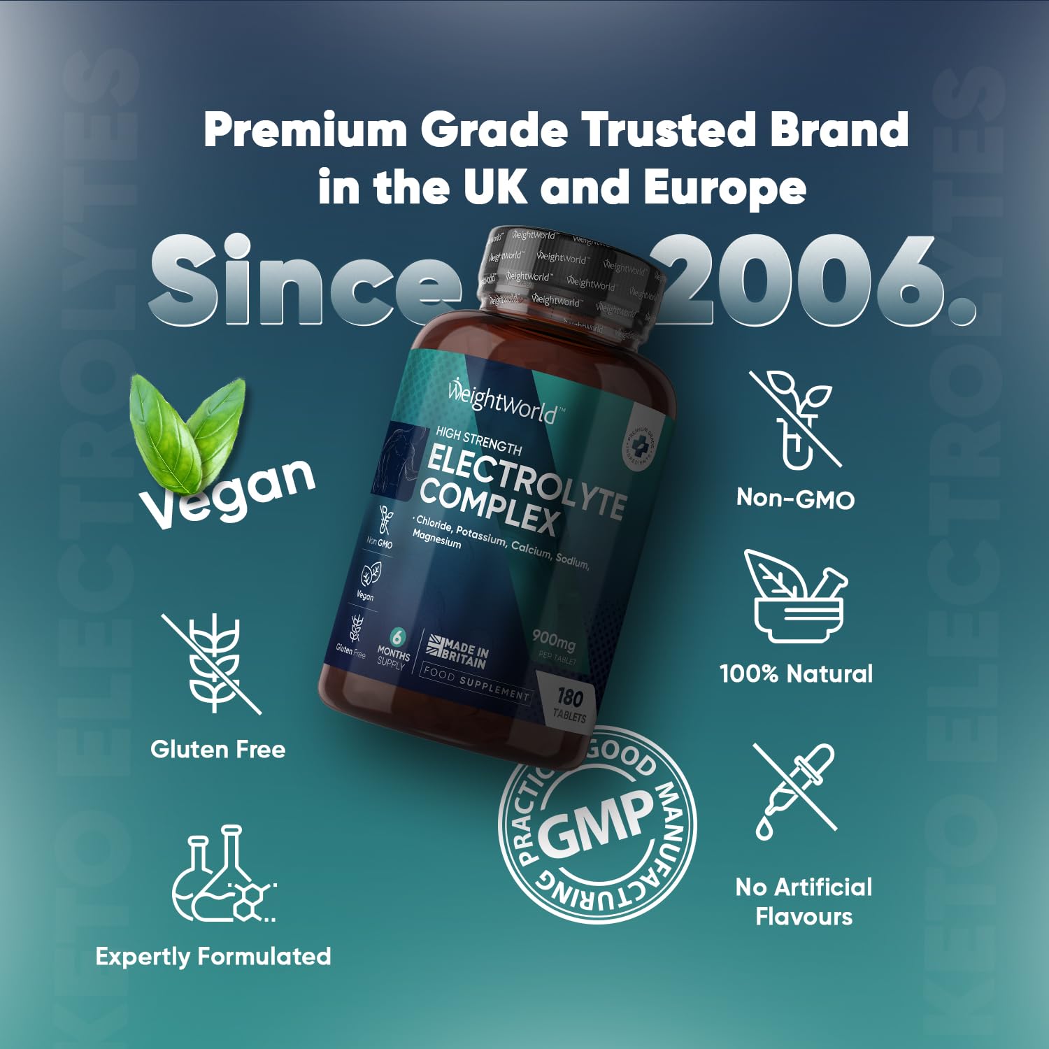 Electrolyte Tablets - 6 Months Supply - 180 Vegan Tablets with Sodium, Magnesium WeightWorld uk supplements