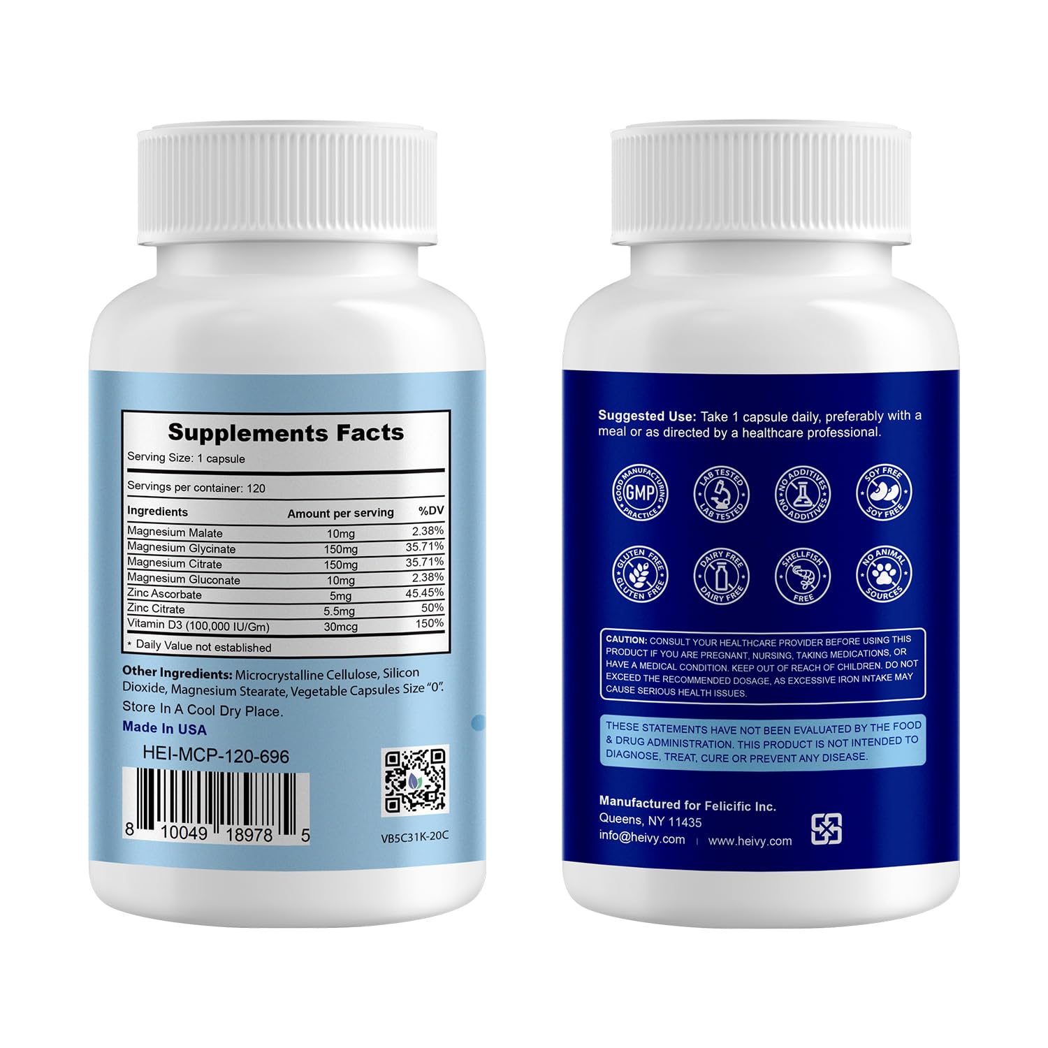 Heivy 4 in 1 Magnesium Complex with Zinc & Vitamin D3, 320mg Elemental Magnesium (Glycinate/Citrate/Gluconate/Malate), 120 Capsules (4 Months Supply), Vegan, Non-GMO, Gluten-Free, 3rd Party Tested Heivy uk supplements