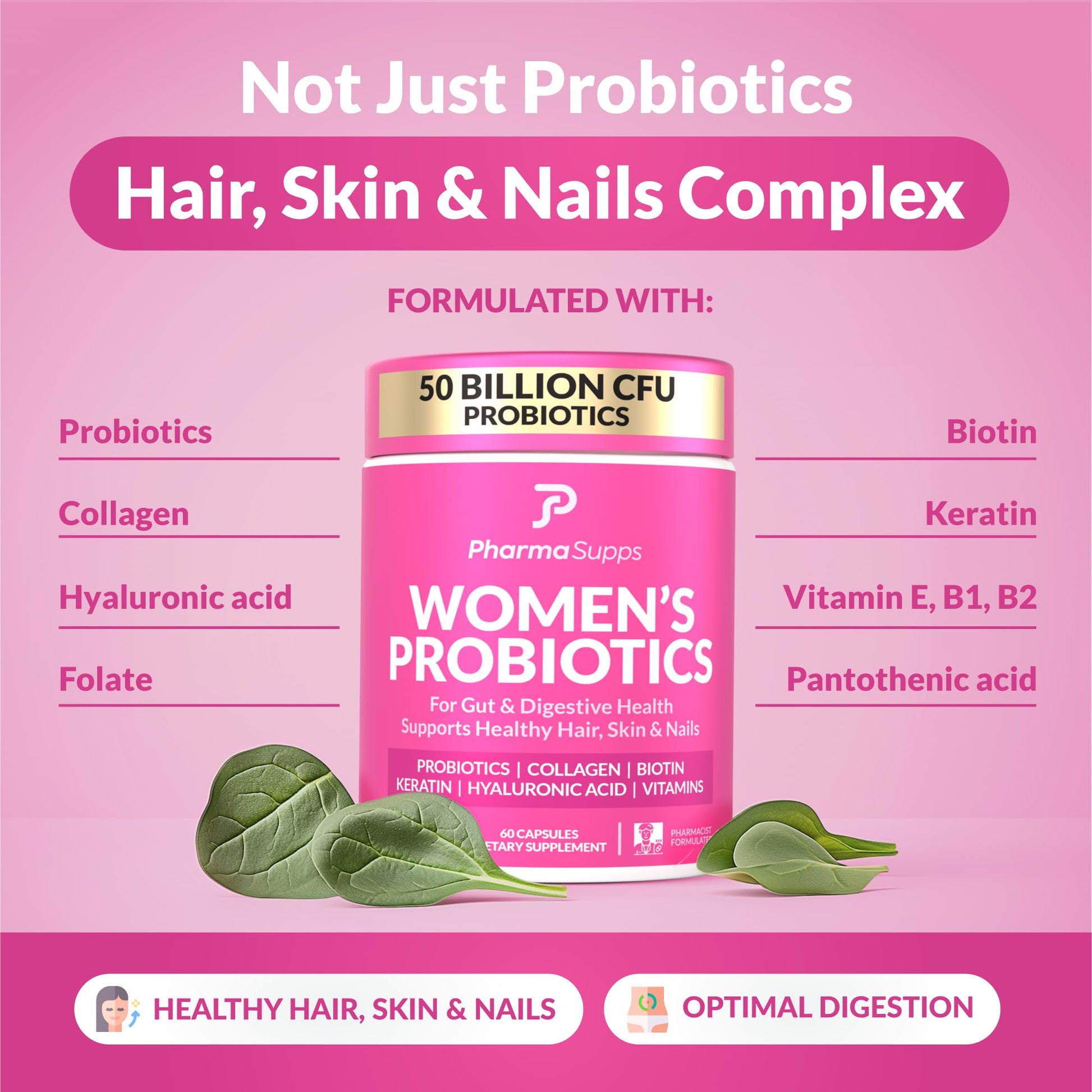 ADVANCED Women's Probiotics for Gut Health - Hair, Skin, & Nails Vitamins Support - 50 Billion CFU w/ Collagen, Biotin & Keratin - Probiotic Supplement for Digestive Health & Bloating Relief, USA-Made PharmaSupps uk supplements