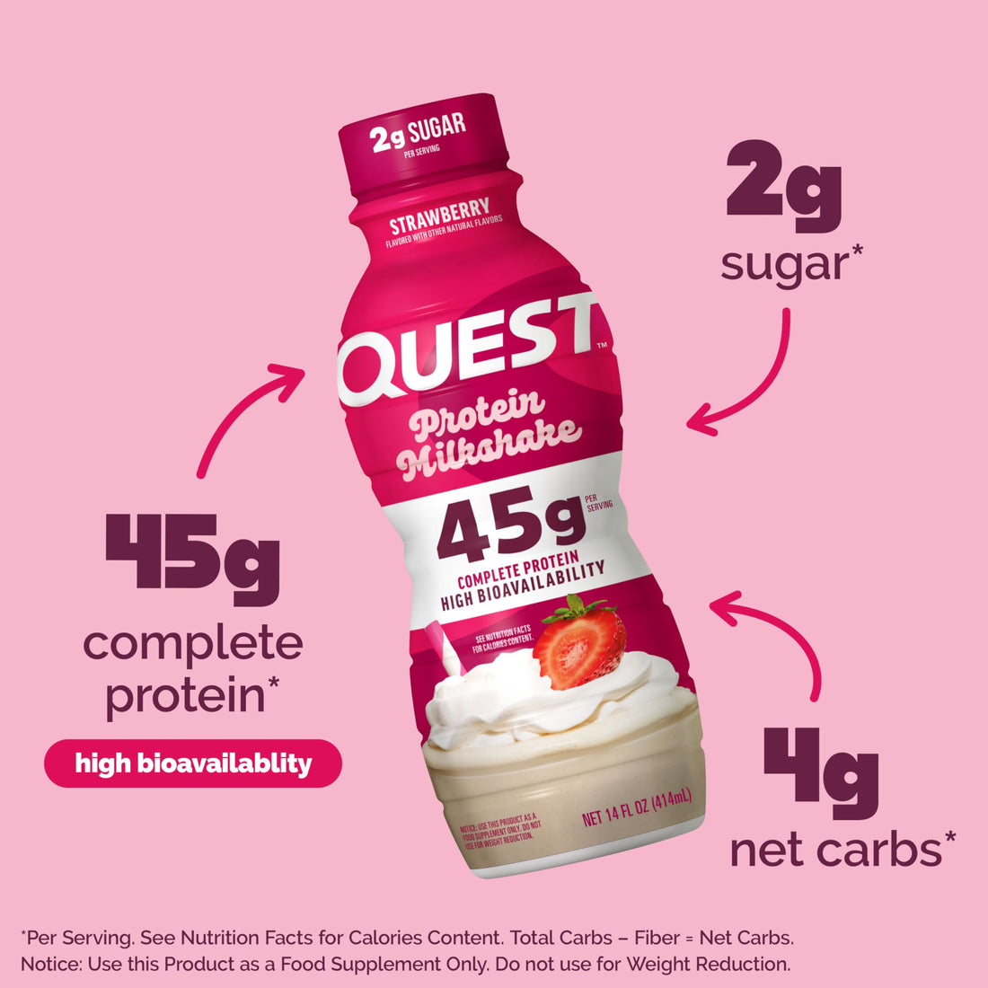 Quest Nutrition Strawberry Protein Shake, 45g Protein, 2g Sugar, 4g Net Carbs, Ready to Drink, Gluten Free, 4 Count Quest uk supplements