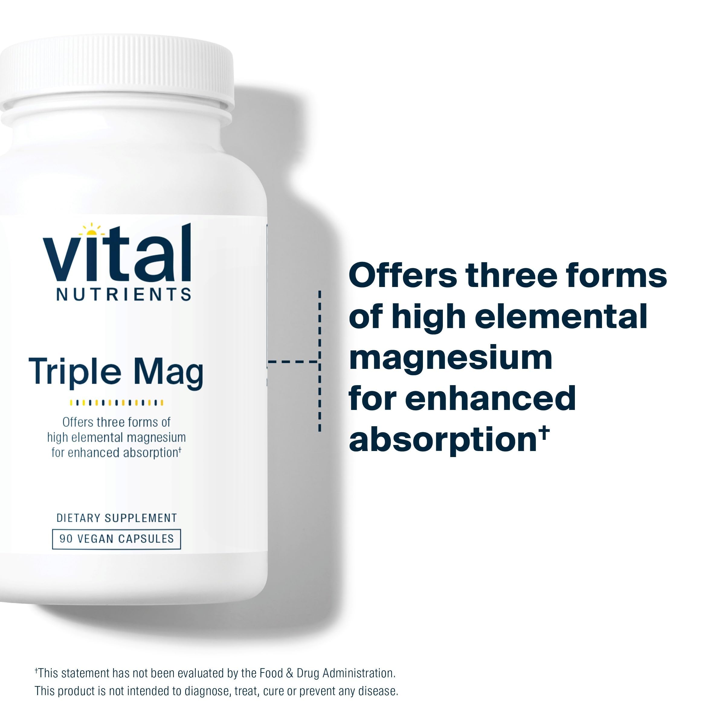 Vital Nutrients Triple Magnesium Complex Supplement | Vegan Magnesium Glycinate, Malate & Oxide 250mg | Easily Absorbed Magnesium Supplement for Stress, Muscle, Heart, Bone Support | 90 Capsules Vital Nutrients uk supplements