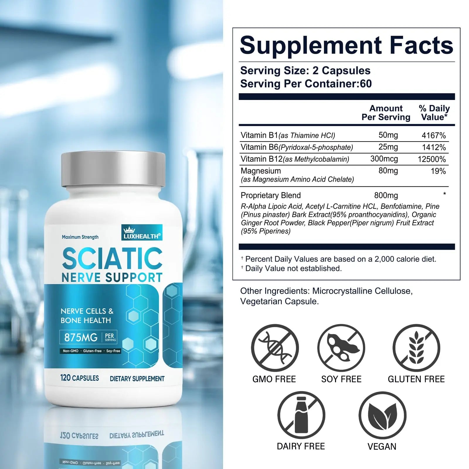 Sciatic Nerve Support Supplement, 120 Capsules Nerve Savior for Neuropathy, Premium Formula with Natural Botanical & Vitamin Complex Vivaherbal uk supplements