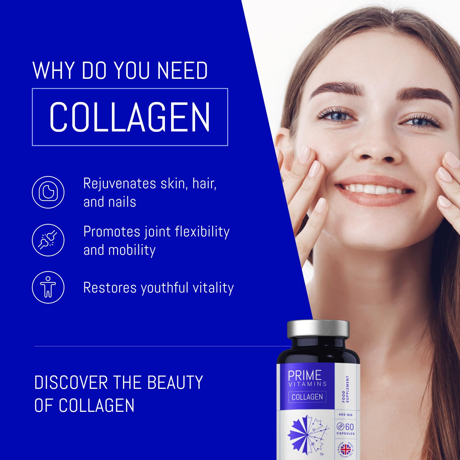 Marine Collagen 400mg | Hydrolysed Collagen Supplements for Women & Men PRIME VITAMINS uk supplements