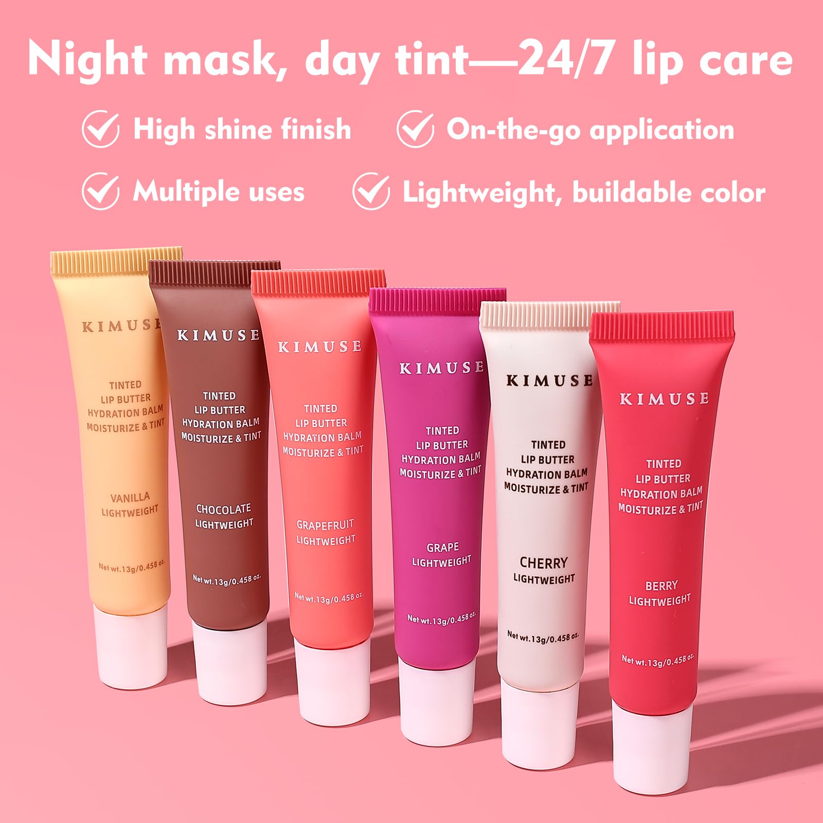 KIMUSE 6 Pcs Tinted Lip Butter Hydration Balm Set, 6 Flavored Shades Hydrating Plumping Gloss with Hyaluronic Acid & Vitamin E, Sheer Tint, Non-Sticky | Vegan Lip Care Makeup for Dry Lips & Daily KIMUSE uk supplements