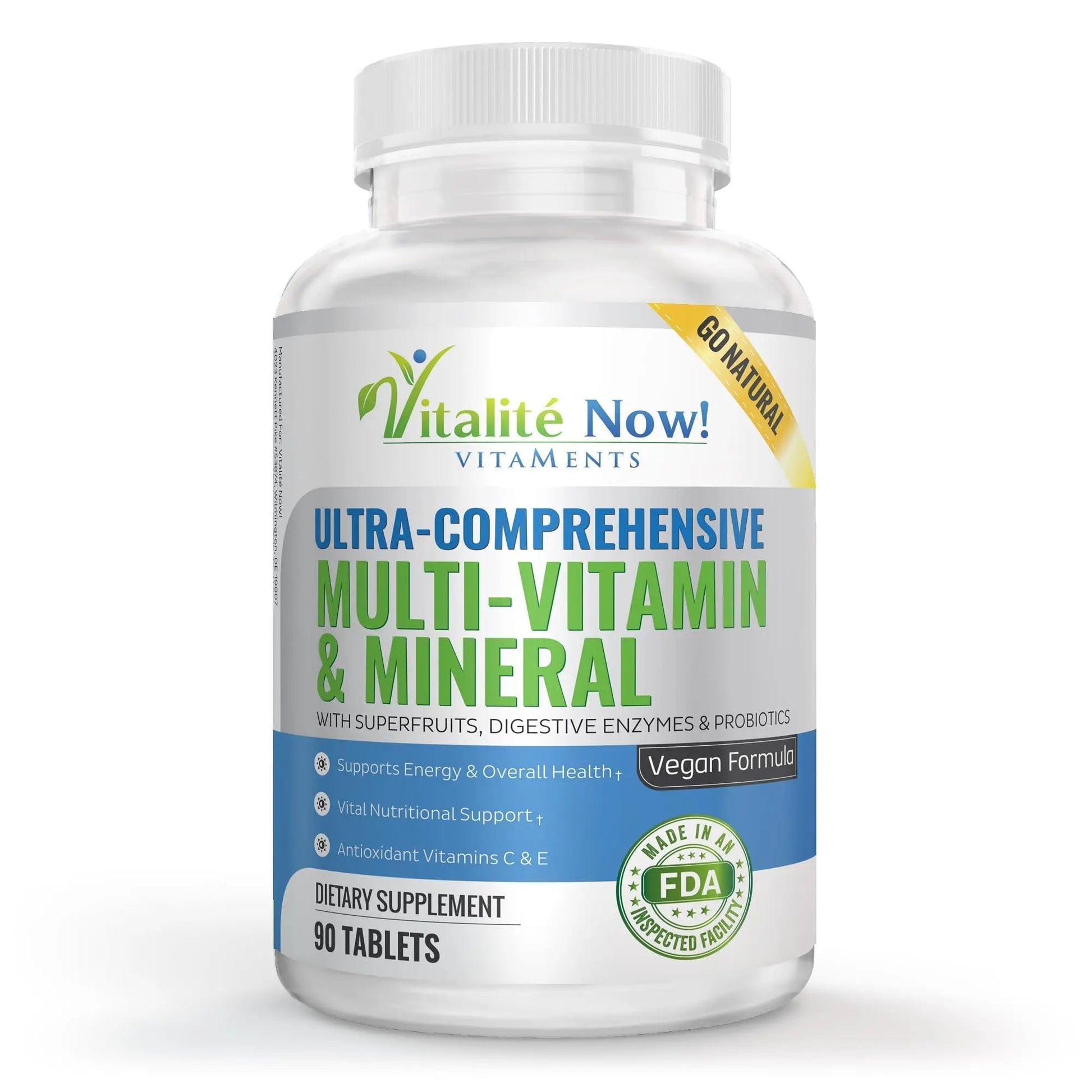 Vegan Whole Food Multivitamin & Mineral - Vitamins A B1 B2 B6 B12 C D3 E & 110 Super Foods, Herbs, Greens & Reds Vitalité Now! uk supplements
