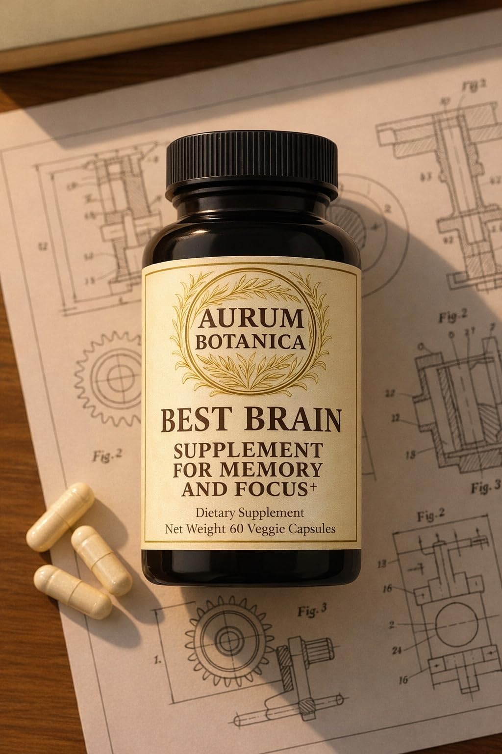 AURUM BOTANICA Best Brain Supplement for Memory and Focus - L-Theanine, Lion's Main, Vitamin B6, B12, D3, Folate, L-Tyrosine, Bacopa Monnieri, Alpha GPC, Theacrine, 30mg of Natural Caffeine (60 Count) AURUM BOTANICA uk supplements