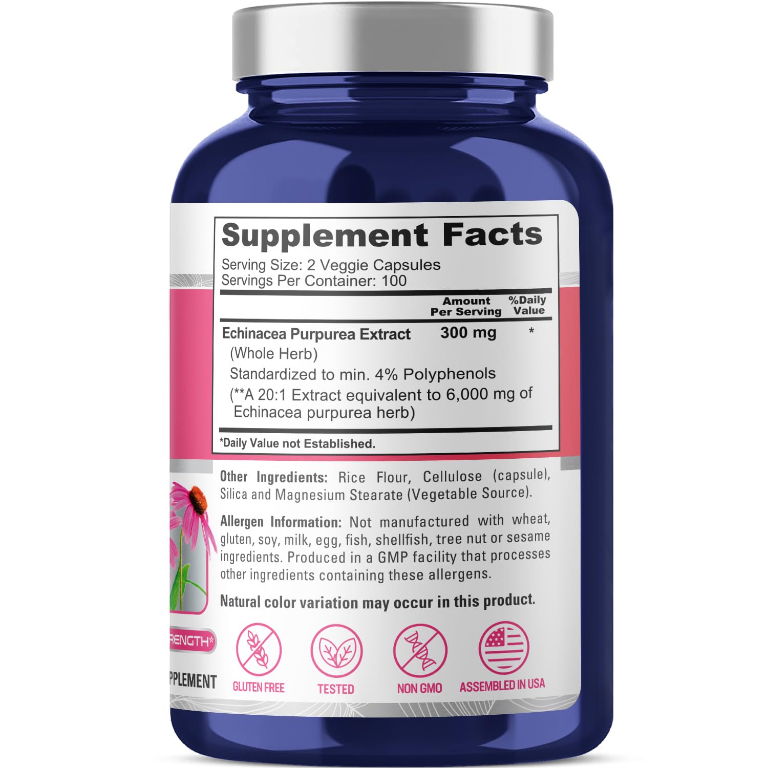NusaPure Echinacea 20:1 Extract, 300 mg Equivalent to 6,000mg 200 Veggie Caps, Vegan, Non-GMO, Gluten Free Supplement NusaPure uk supplements