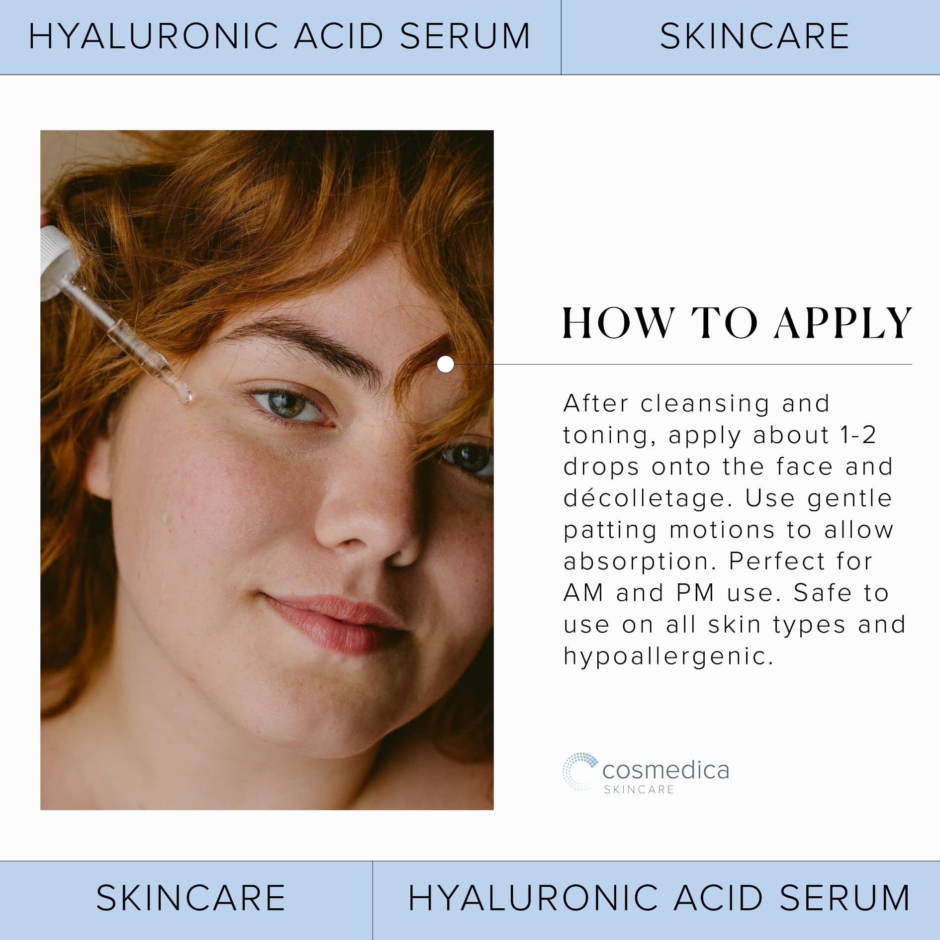 Hyaluronic Acid Serum for Skin 100% Pure Anti Aging Serum Intense Hydration Cosmedica Skincare uk supplements