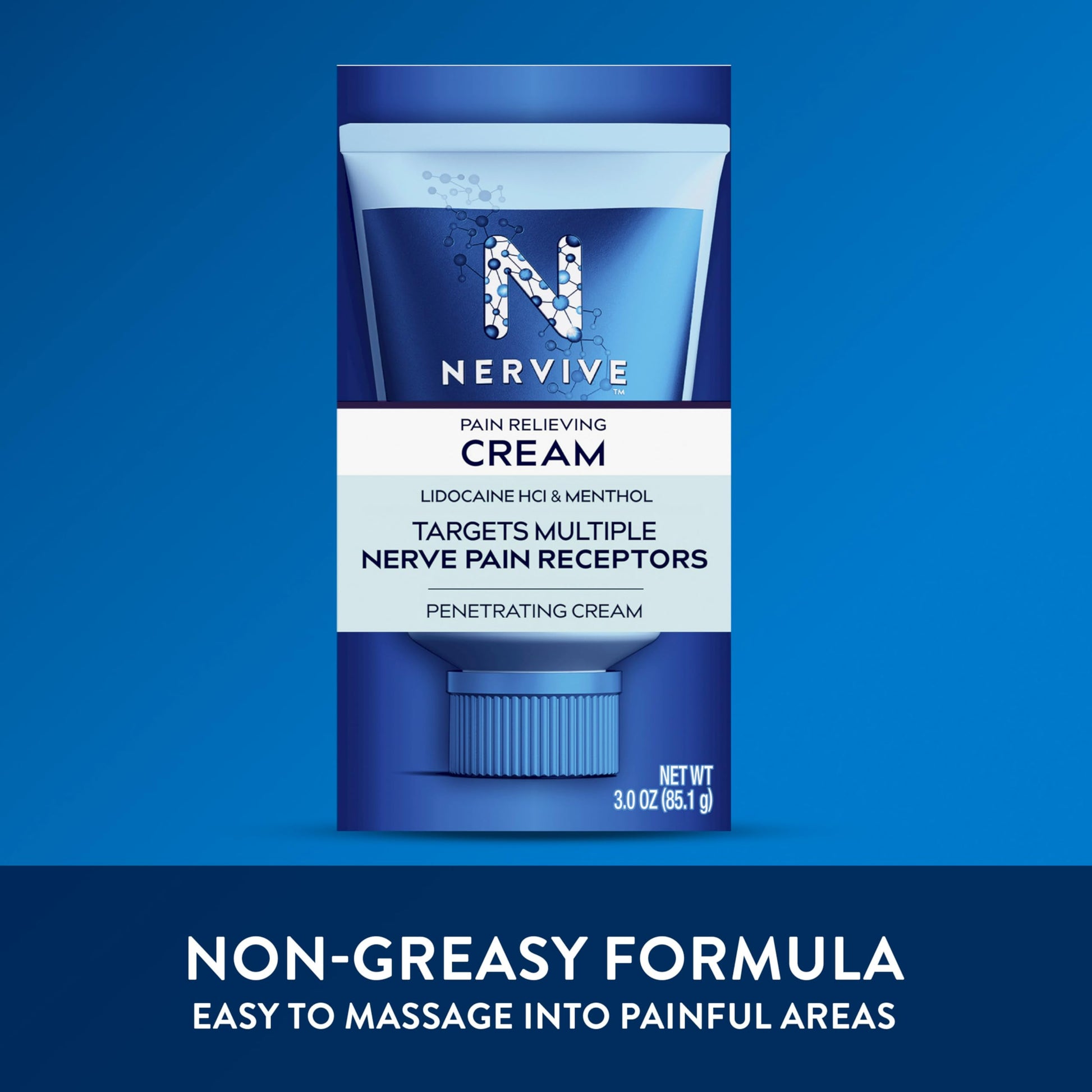 Nervive Pain Relieving Cream, Max Strength Non-Greasy Topical Pain Reliever with Lidocaine and Menthol for Toes, Feet, Fingers, Hands, Legs & Arms, 3.0oz Nervive uk supplements